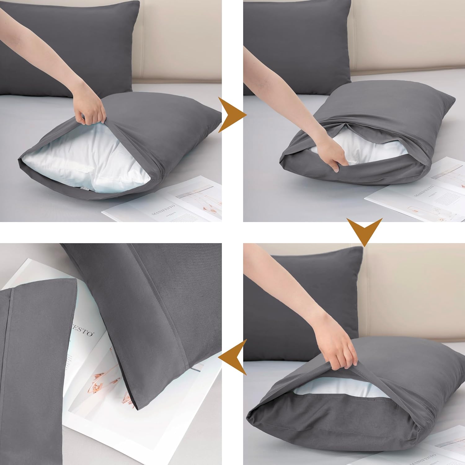 AYSW Pillowcases King Size Set of 2 Pieces with Envelope Closure Premium Soft and Cozy Double Brushed Microfiber Pillow Case Grey 20x40 inch Easy Care Wrinkle Fade Resistant Stable Holiday Decor 7