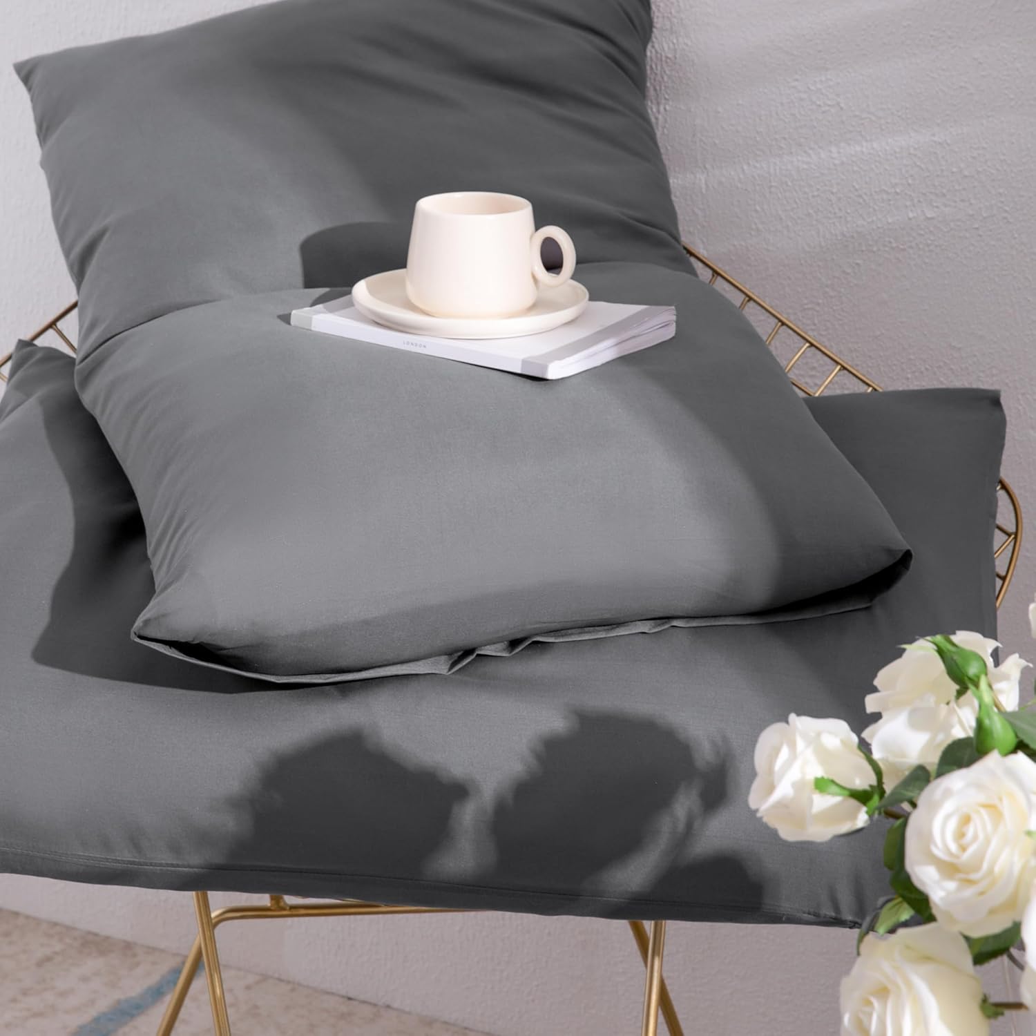 AYSW Pillowcases King Size Set of 2 Pieces with Envelope Closure Premium Soft and Cozy Double Brushed Microfiber Pillow Case Grey 20x40 inch Easy Care Wrinkle Fade Resistant Stable Holiday Decor 2