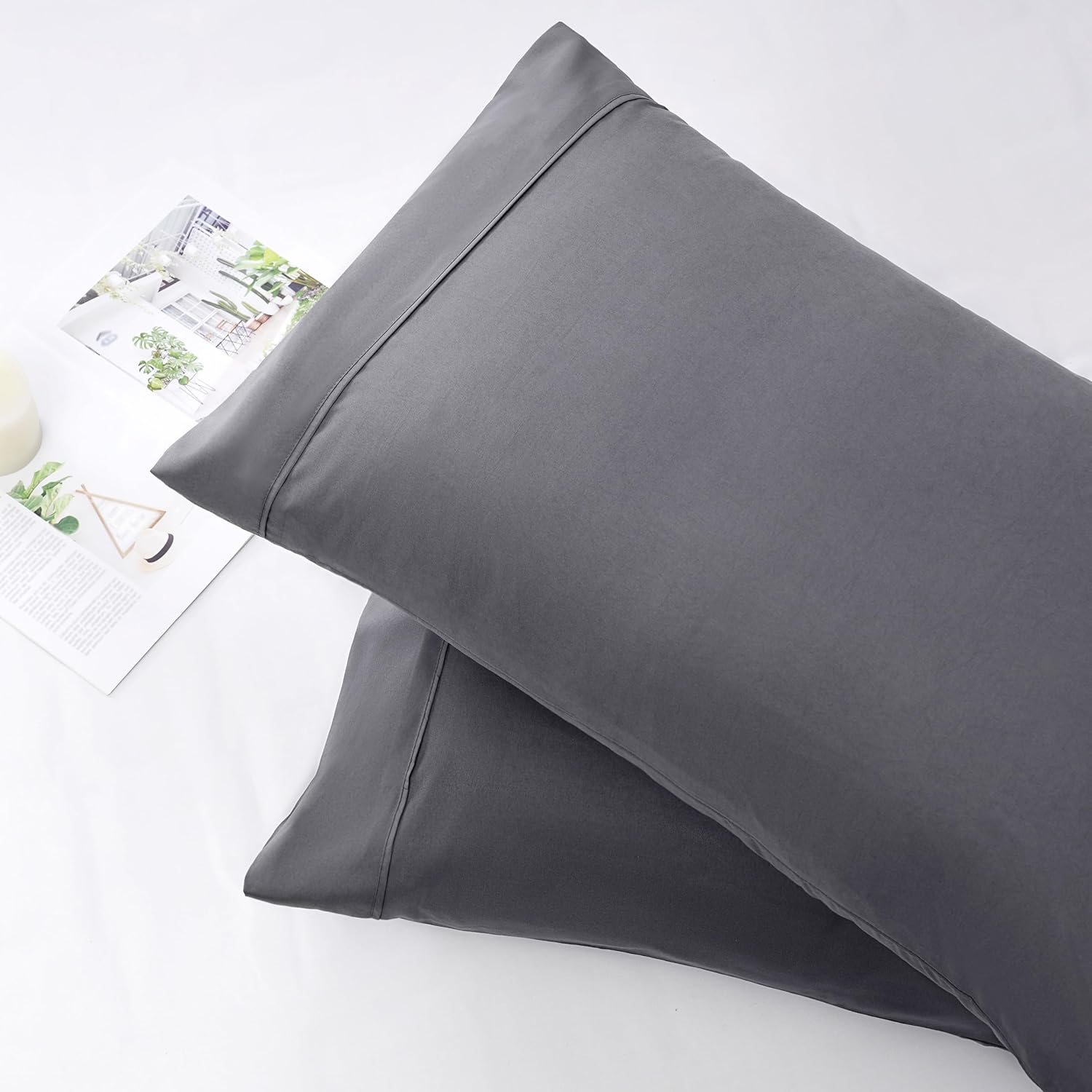 AYSW Pillowcases King Size Set of 2 Pieces with Envelope Closure Premium Soft and Cozy Double Brushed Microfiber Pillow Case Grey 20x40 inch Easy Care Wrinkle Fade Resistant Stable Holiday Decor 4