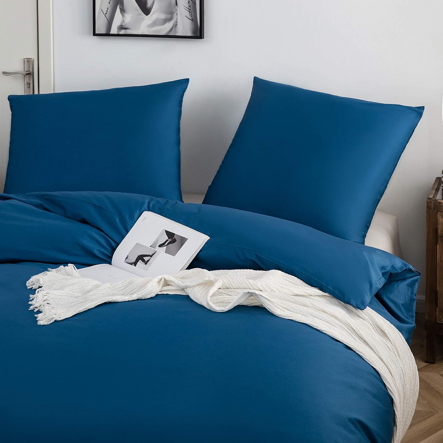 Cotton Bedding 200x220 cm Denim Blue 3-piece Set 1 duvet cover with 2 pillowcases 80x80 cm 3
