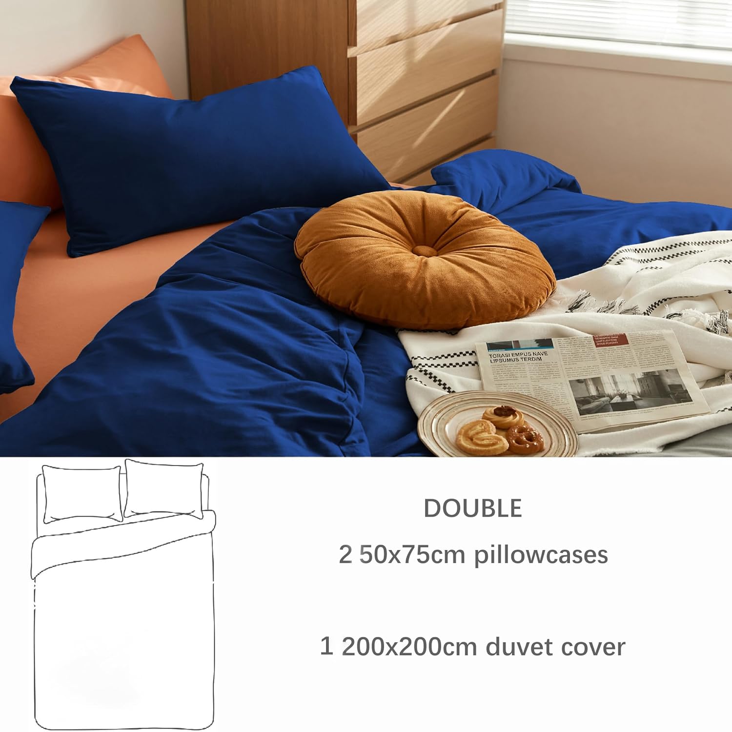 AYSW Warm Bedding Double Duvet Cover Set Plain Brushed Microfiber Bedding 1 Duvet Cover with 2 Zippers and 2 Pillowcases Navy 4