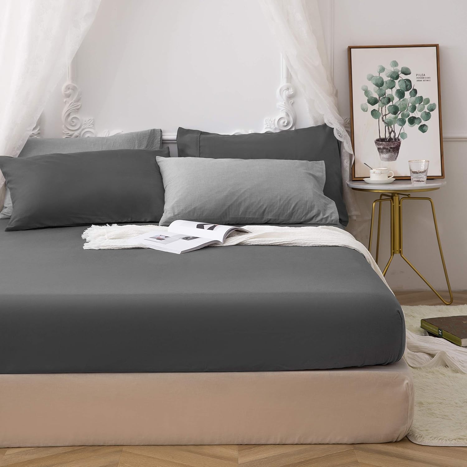 AYSW Spannbettlaken Grau, 100% Weiche Mikrofaser, 160 x 200 x 30 cm, Hohe Qualität Spannbetttuch 120g/m² 3