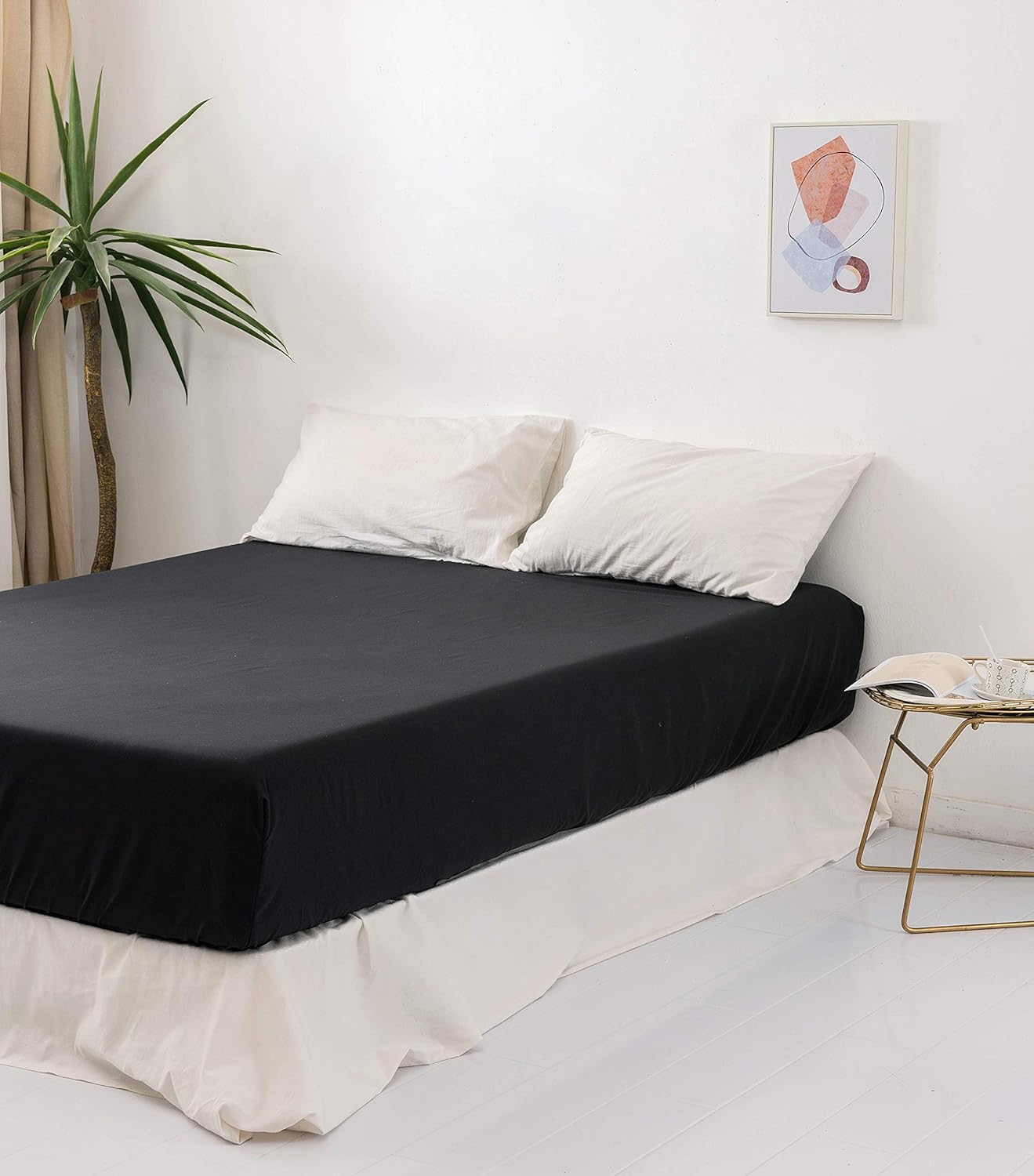 AYSW Fitted Sheet Black, 100% Soft Microfiber, 160 x 200 x 30 cm, High Quality Fitted Sheet 120g/m² 4