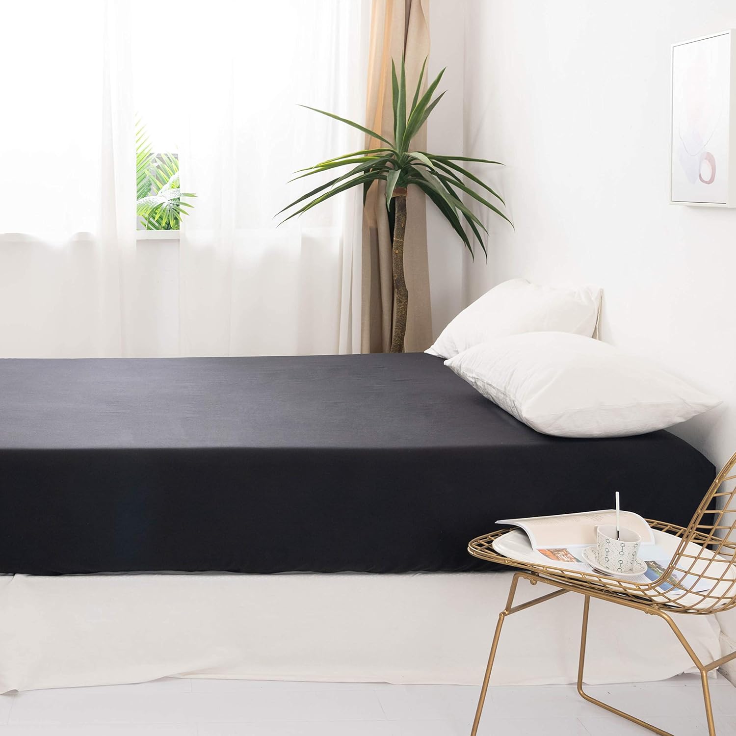 AYSW Fitted Sheet Black, 100% Soft Microfiber, 160 x 200 x 30 cm, High Quality Fitted Sheet 120g/m² 3
