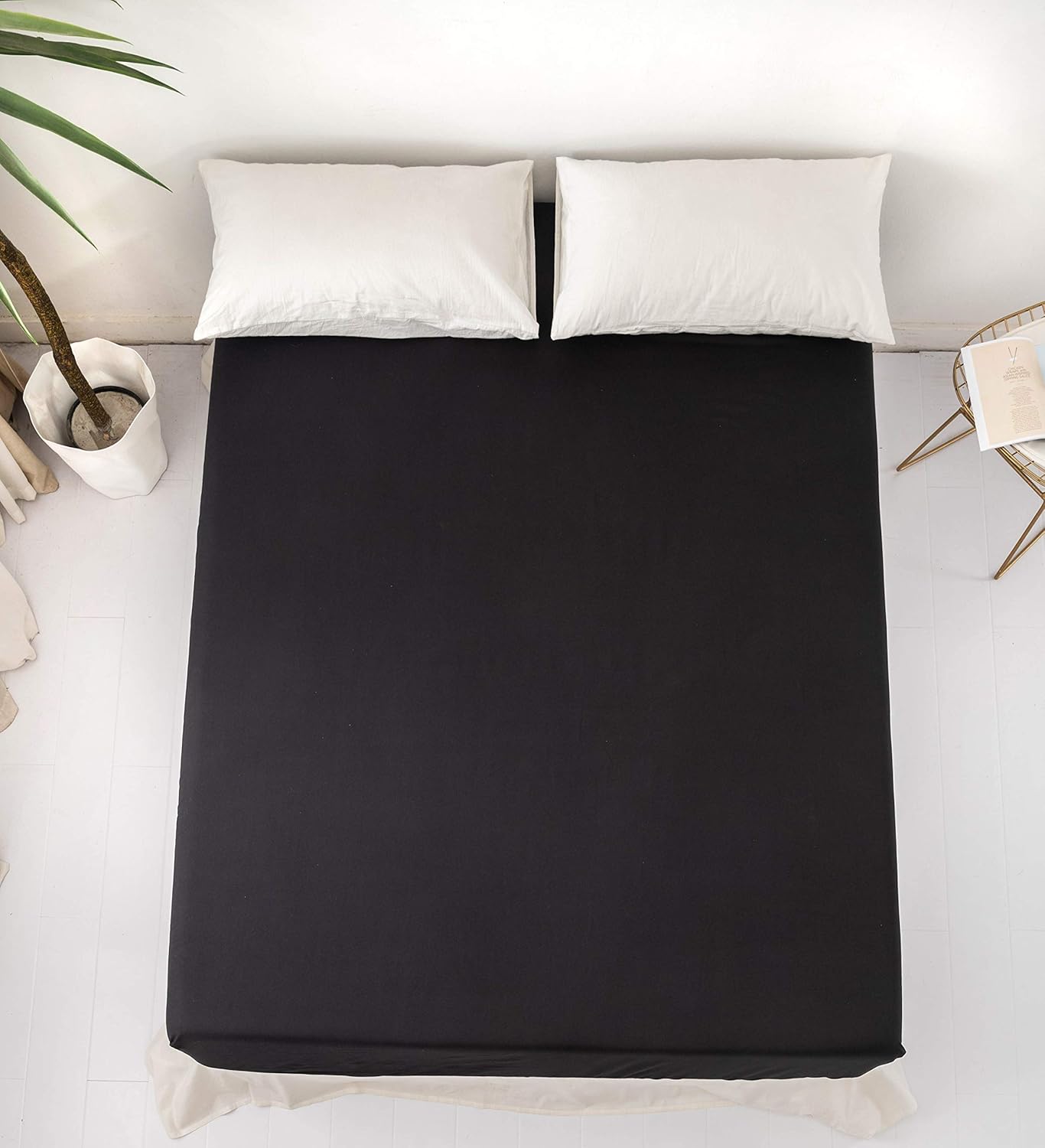 AYSW Fitted Sheet Black, 100% Soft Microfiber, 140 x 200 x 30 cm, High Quality Fitted Sheet 120g/m² 2