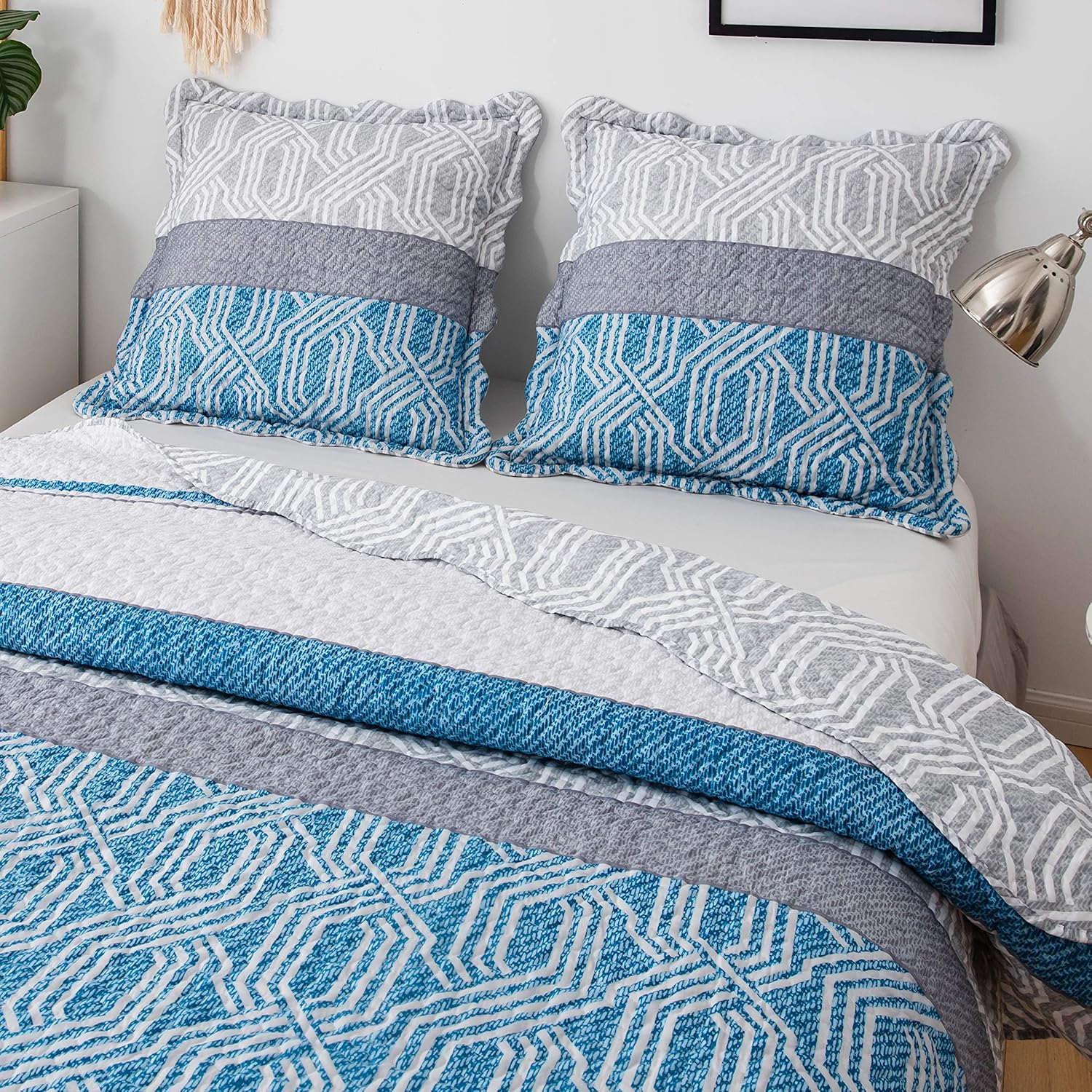 Quilted bedspread 220x240cm+2 pillowcases 63x63cm Anti-Mite Bedspread Boutis Duvet Pattern 15 … 2