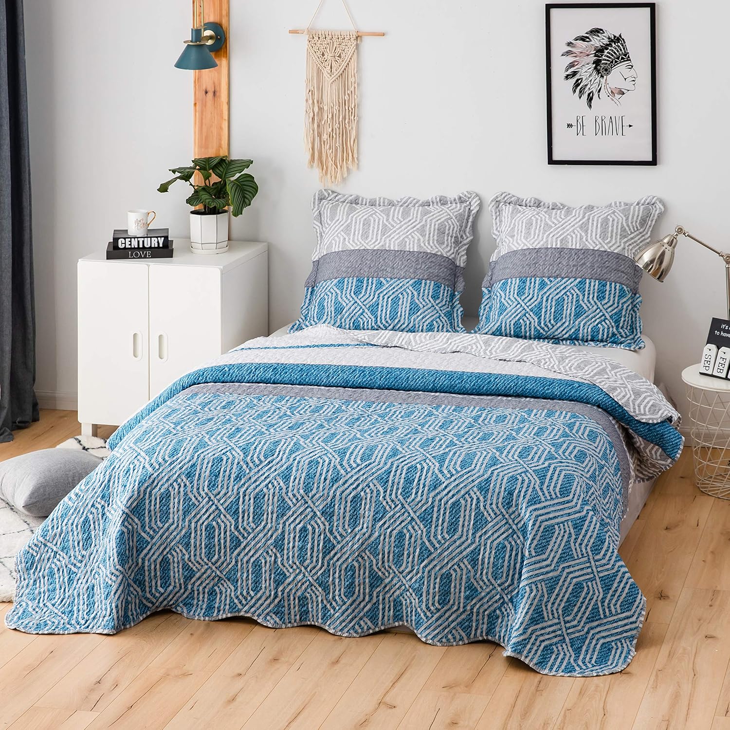 Quilted bedspread 220x240cm+2 pillowcases 63x63cm Anti-Mite Bedspread Boutis Duvet Pattern 15 … 3
