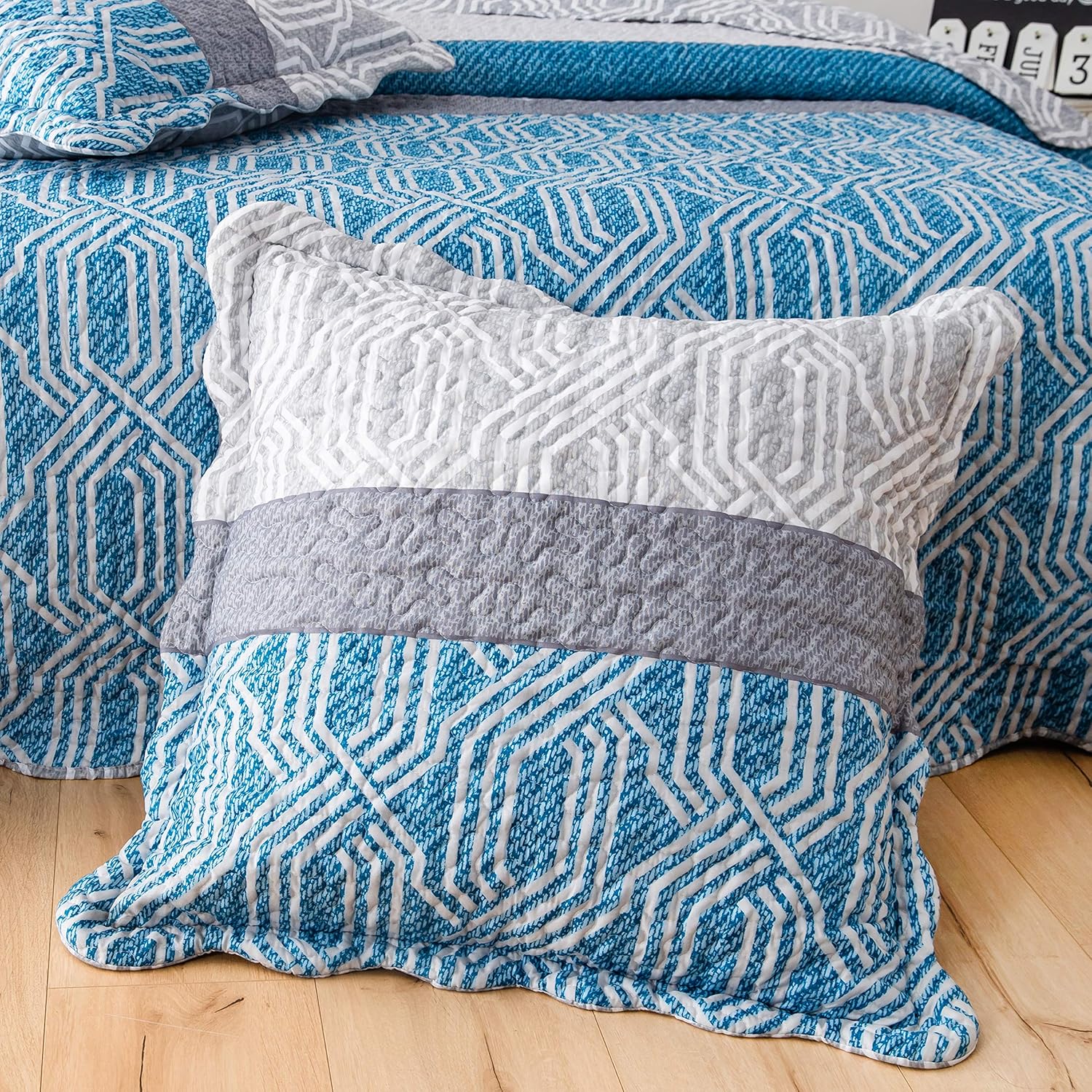 Quilted bedspread 220x240cm+2 pillowcases 63x63cm Anti-Mite Bedspread Boutis Duvet Pattern 15 … 5