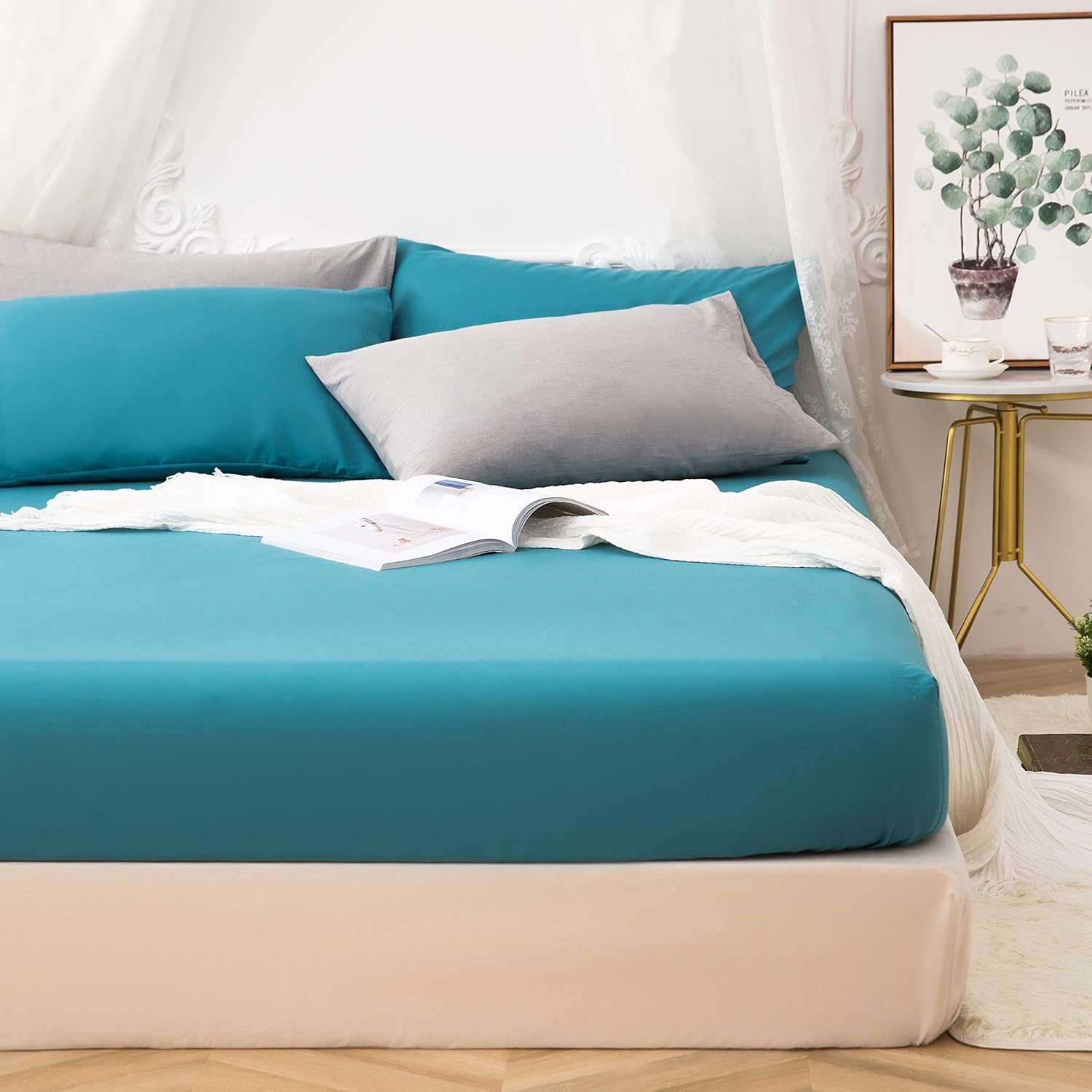 AYSW Spannbettlaken Seeblau, 100% Weiche Mikrofaser, 140 x 200 x 30 cm, Hohe Qualität Spannbetttuch 120g/m² 4