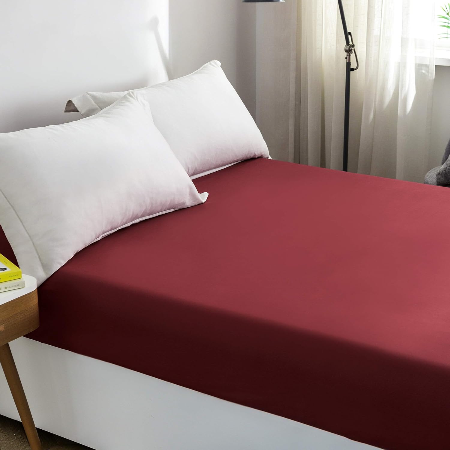 AYSW Fitted Sheet Burgundy, 100% Soft Microfiber, 180 x 200 x 30 cm, High Quality Fitted Sheet 120g/m² 3