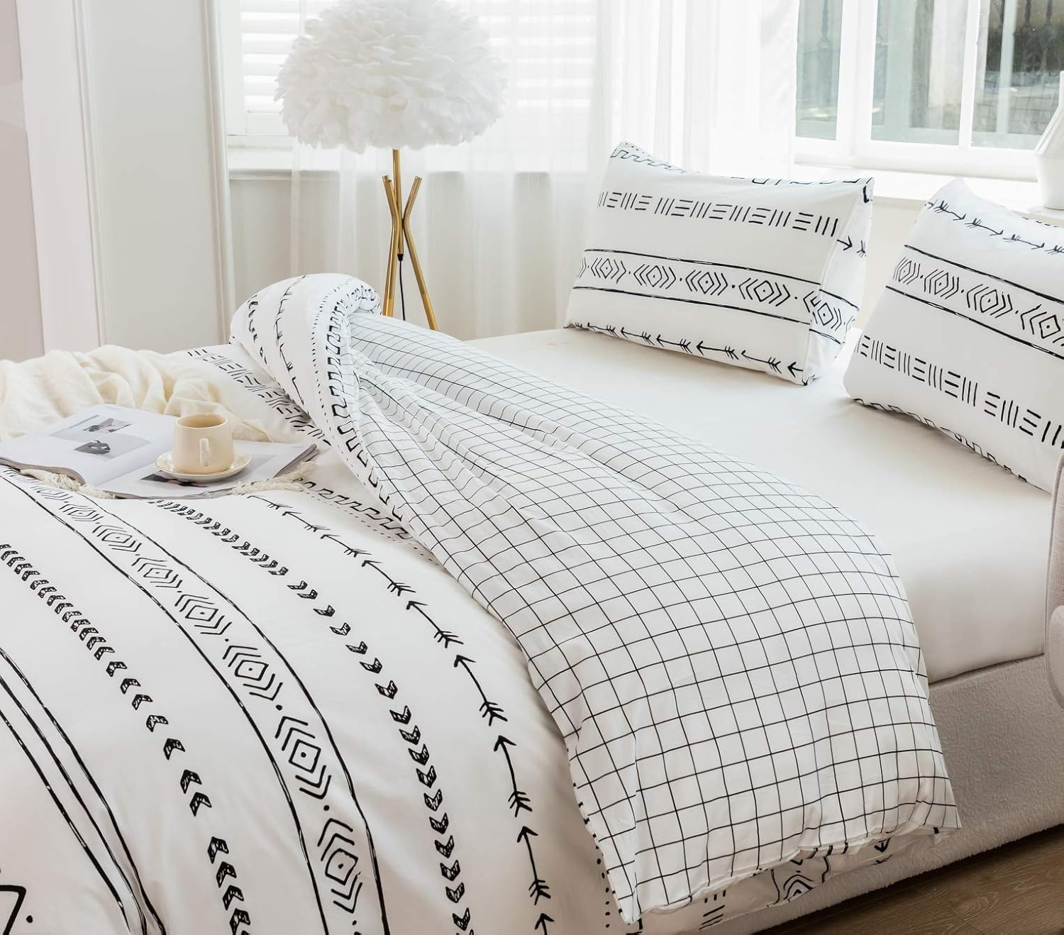 Cotton Duvet Cover Set 100% Cotton Coral 3 Pieces Queen Size Bohemian Style Breathable Durable Machine Washable 3