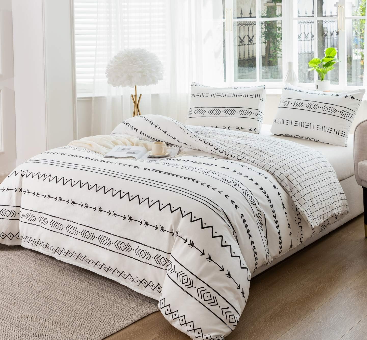Cotton Duvet Cover Set 100% Cotton Coral 3 Pieces Queen Size Bohemian Style Breathable Durable Machine Washable 2