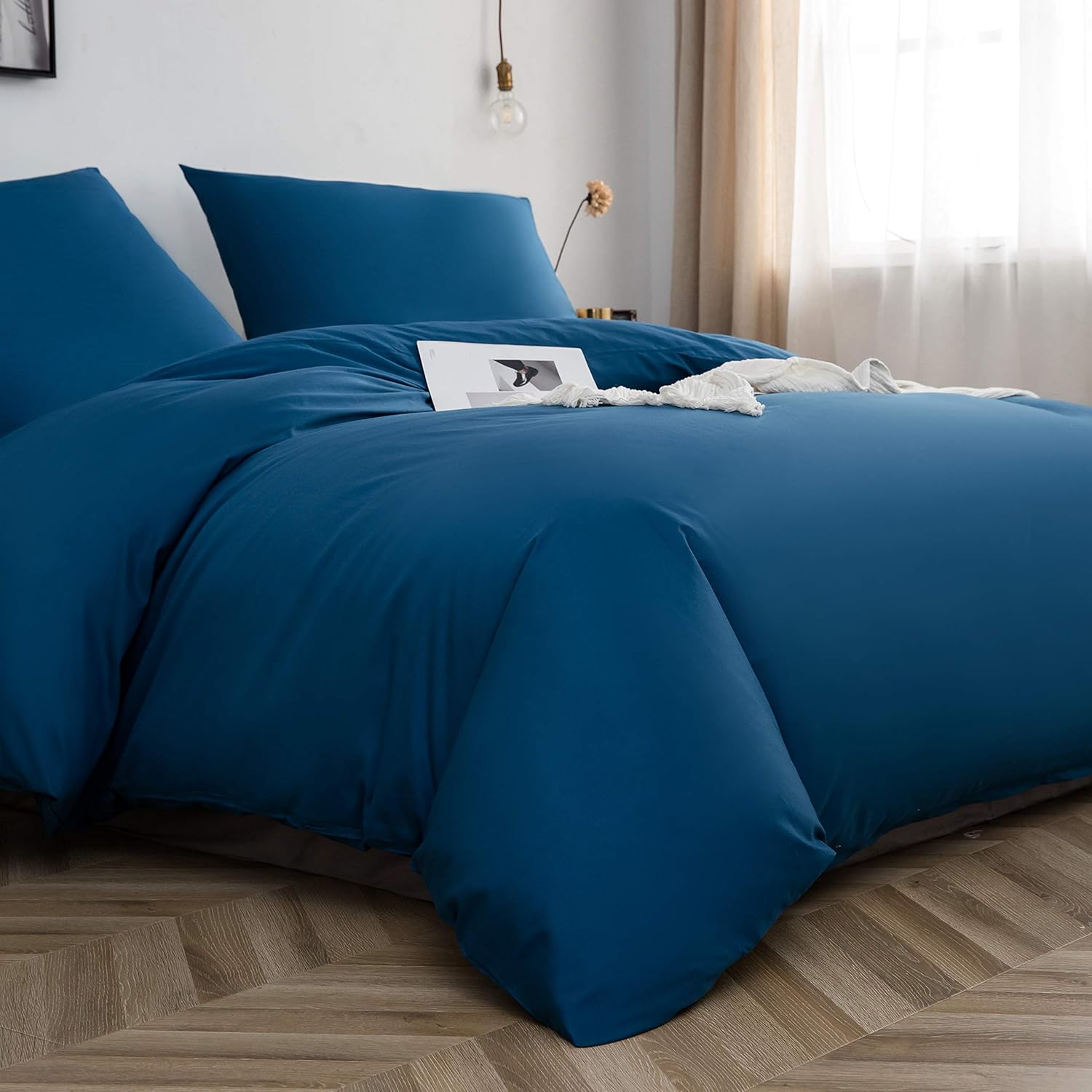 Baumwolle Bettwäsche 135x200 cm Denimblau 1 Bettbezug mit 1 Kopfkissenbezug 80x80 cm 2