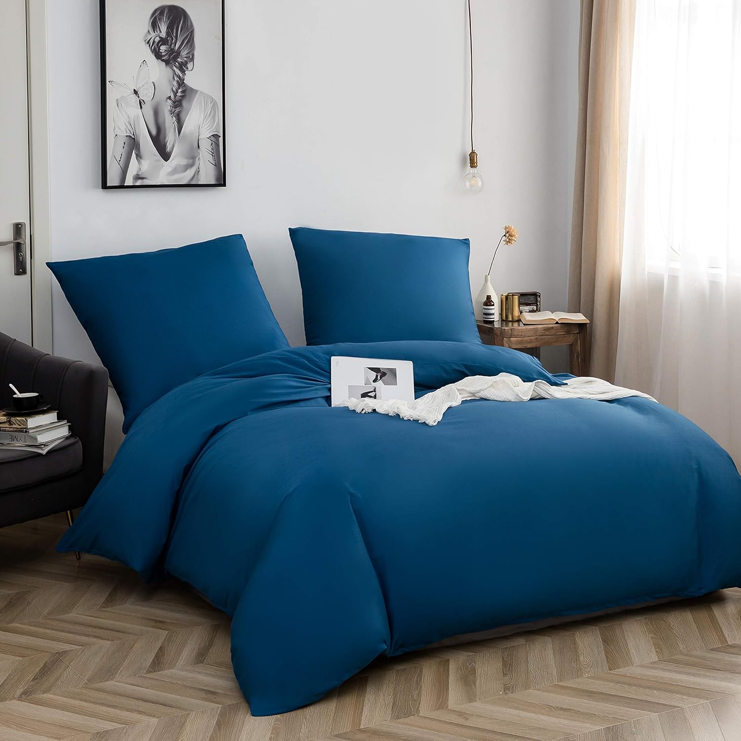 Cotton Bedding 200x220 cm Denim Blue 3-piece Set 1 duvet cover with 2 pillowcases 80x80 cm 2