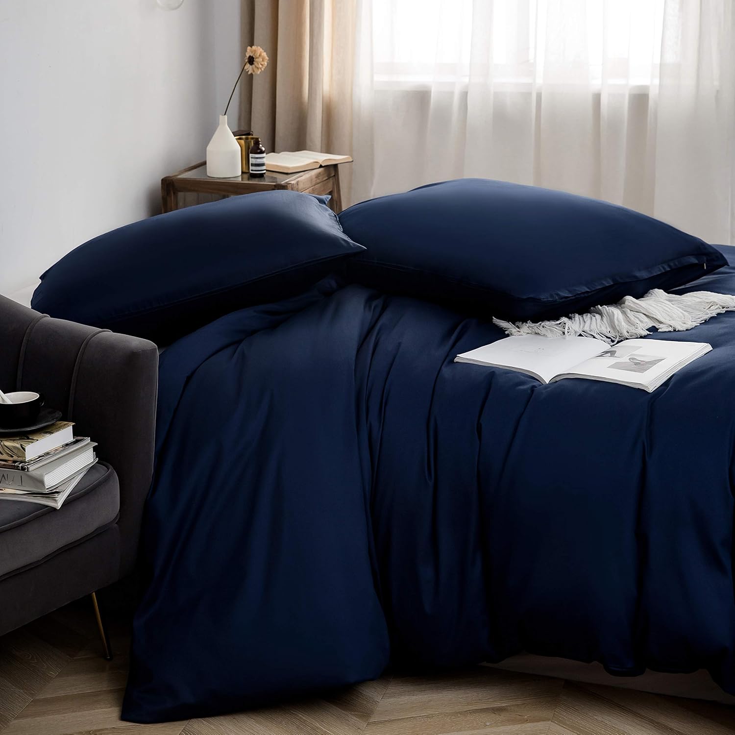 Cotton Bedding 135x200 cm Navy Blue 1 duvet cover with 1 pillowcase 80x80 cm 4