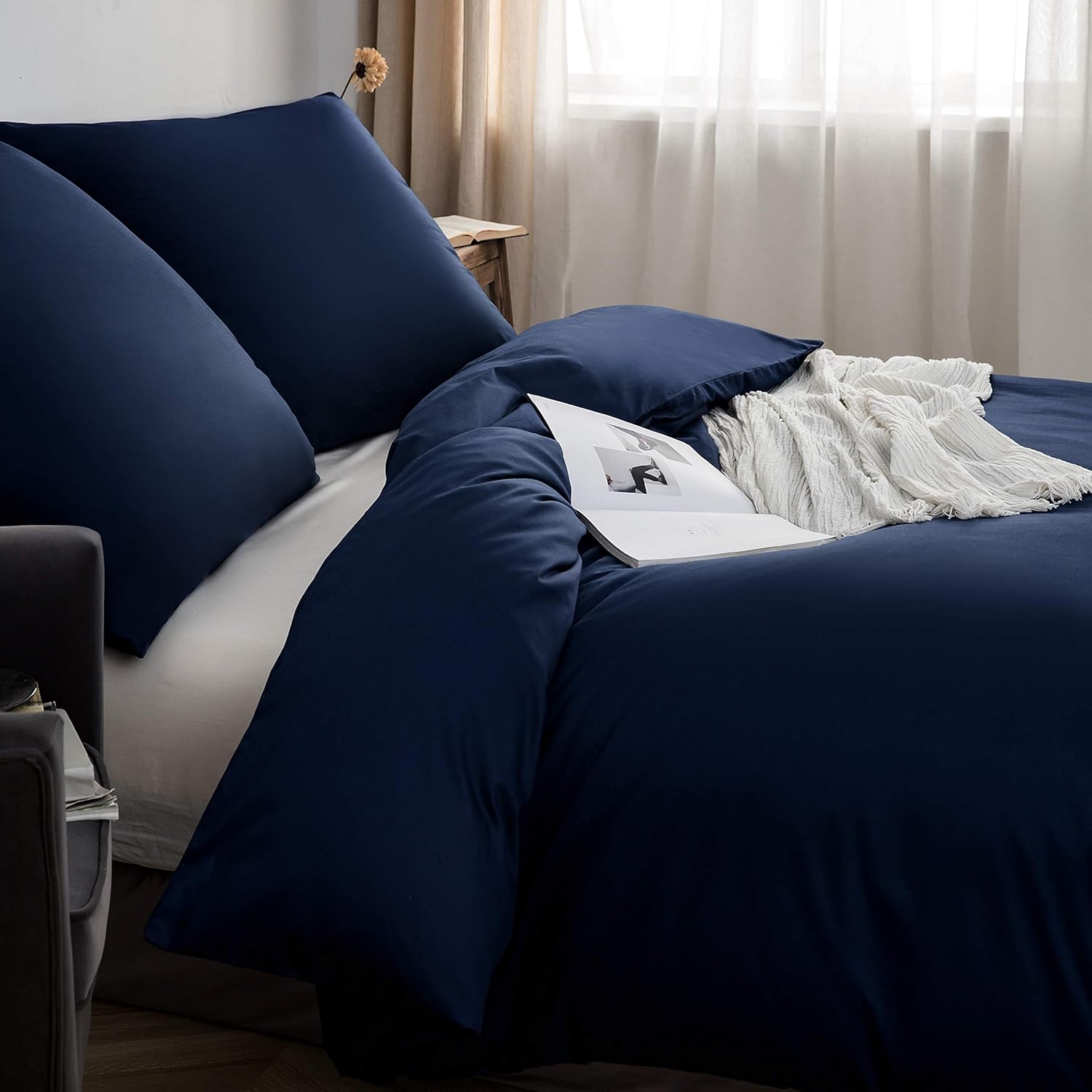 Cotton Bedding 135x200 cm Navy Blue 1 duvet cover with 1 pillowcase 80x80 cm 3