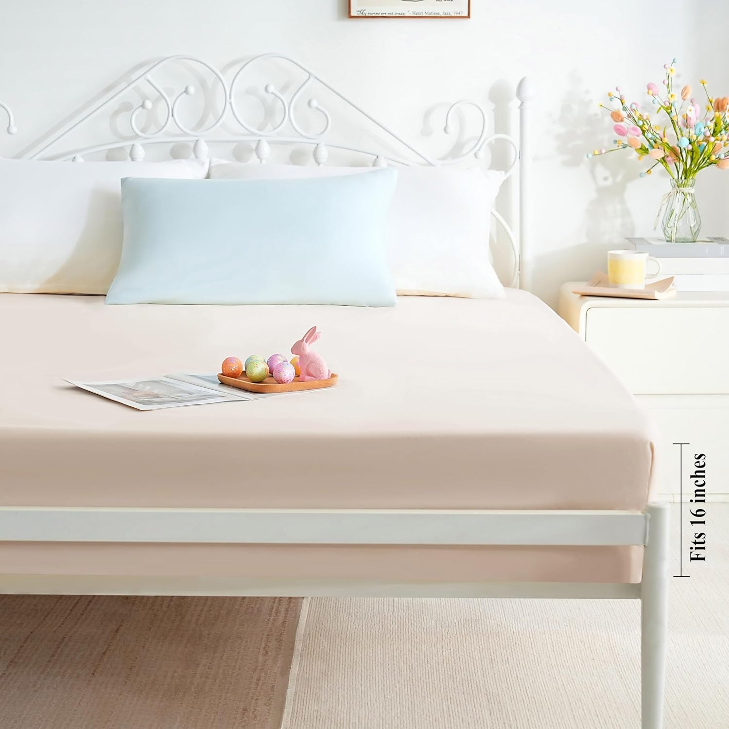 AYSW Fitted Sheet Only Full Size Deep Pocket Bed Bottom Sheet 1 Piece Premium Soft and Cozy 1800 Brushed Microfiber Wrinkle Fade Resistant Stable Easy Care Beige 2