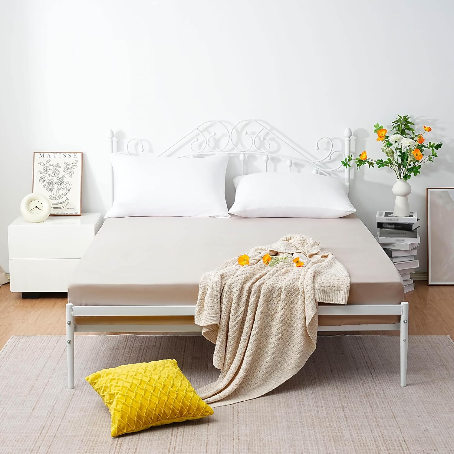 AYSW Fitted Sheet Only Full Size Deep Pocket Bed Bottom Sheet 1 Piece Premium Soft and Cozy 1800 Brushed Microfiber Wrinkle Fade Resistant Stable Easy Care Beige 4