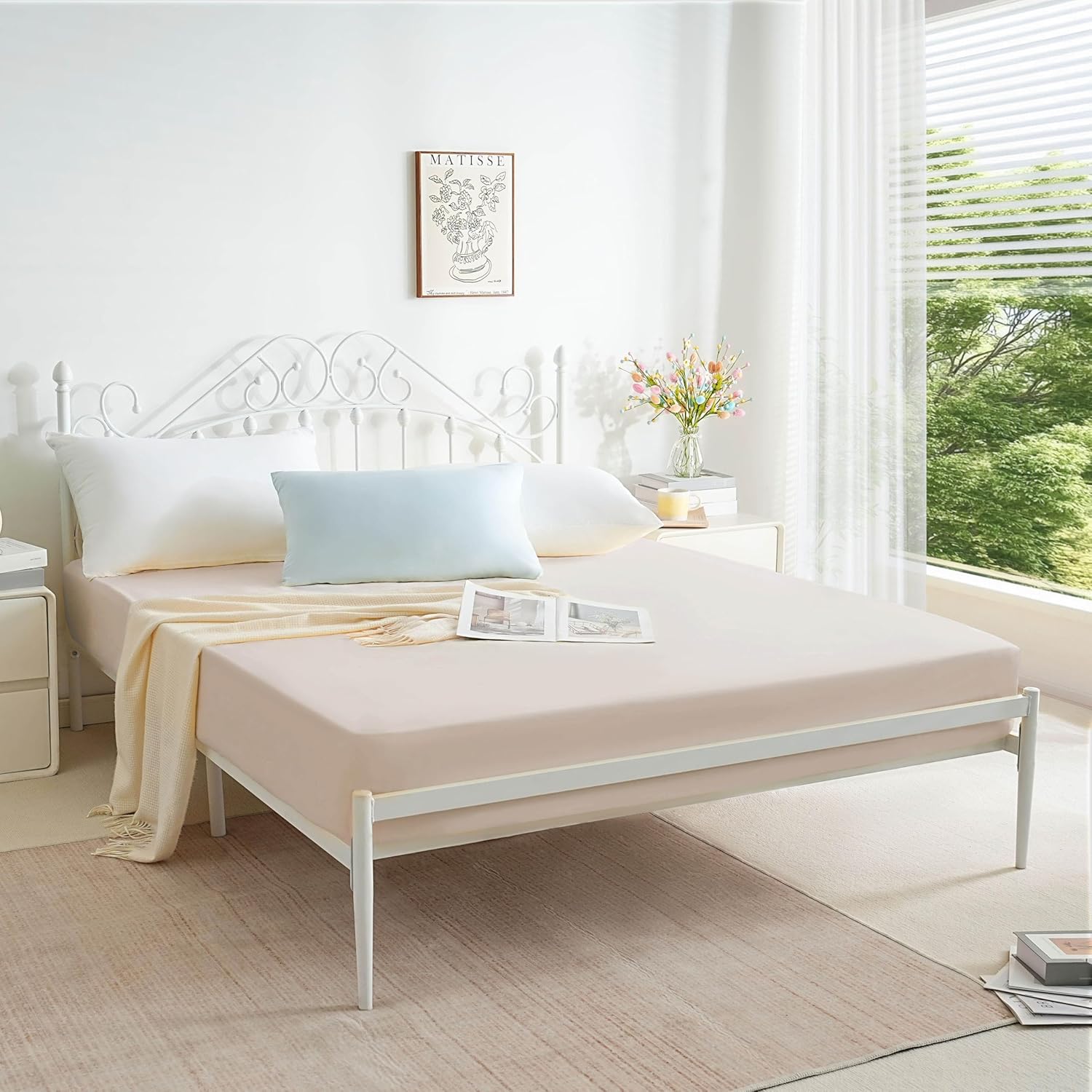 AYSW Fitted Sheet Only Full Size Deep Pocket Bed Bottom Sheet 1 Piece Premium Soft and Cozy 1800 Brushed Microfiber Wrinkle Fade Resistant Stable Easy Care Beige 3