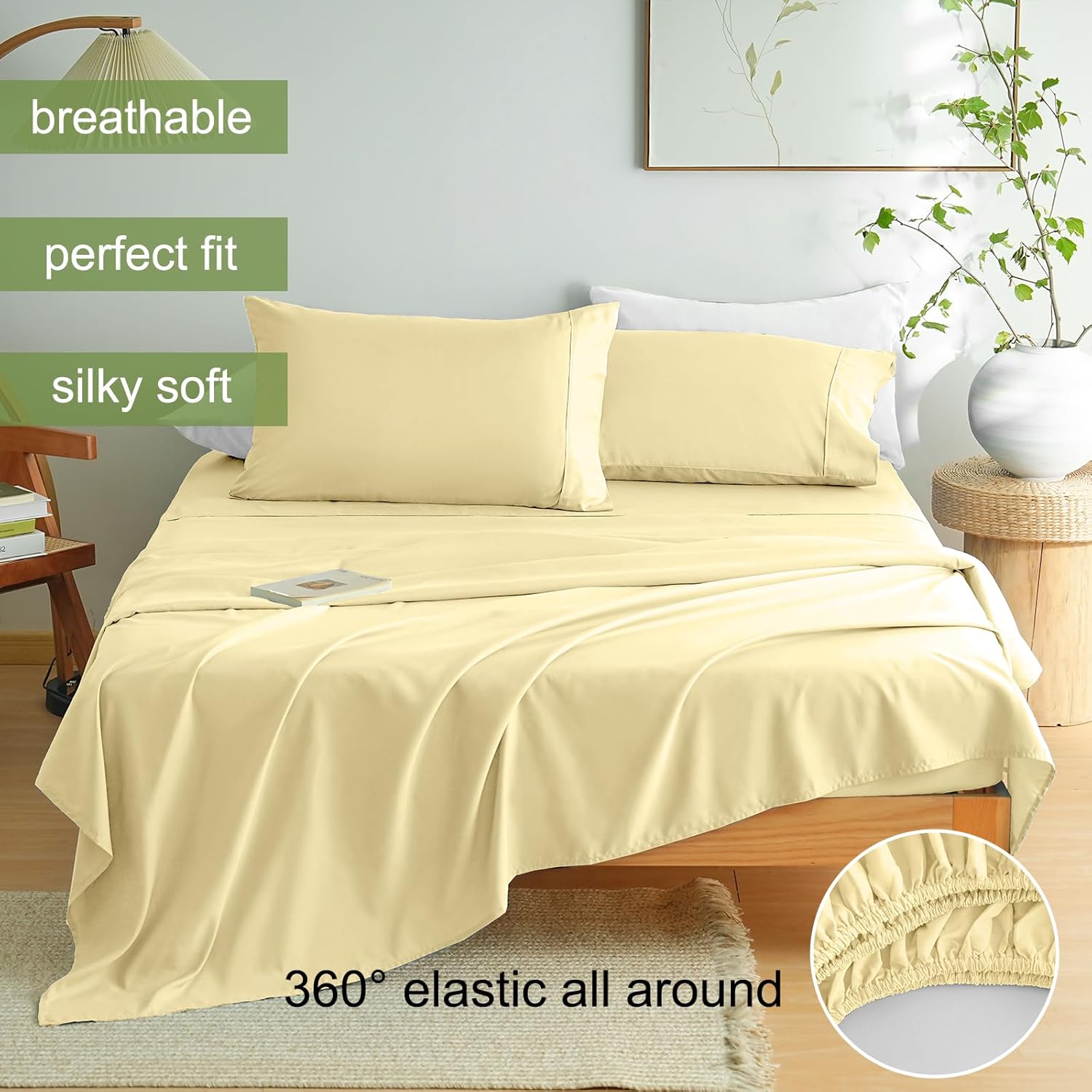 AYSW Bed Sheet Set 4 Pieces Double Brushed Microfiber 1800 - Breathable All Season Luxury Soft Bedding - Full Yellow 2