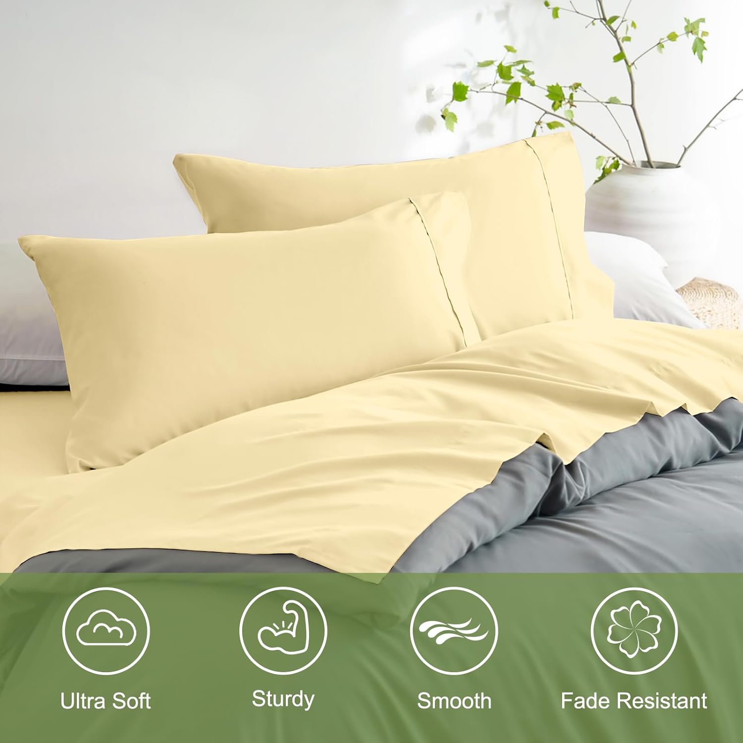 AYSW Bed Sheet Set 4 Pieces Double Brushed Microfiber 1800 - Breathable All Season Luxury Soft Bedding - Full Yellow 6