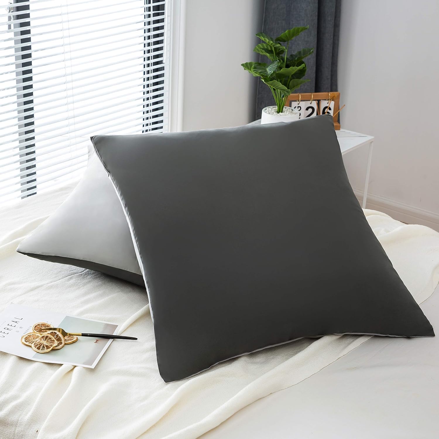 Bed linen brushed Microfiber 1 duvet cover 135x200cm + 1 pillowcase 80x80cm with zipper Dark grey/Light grey 6