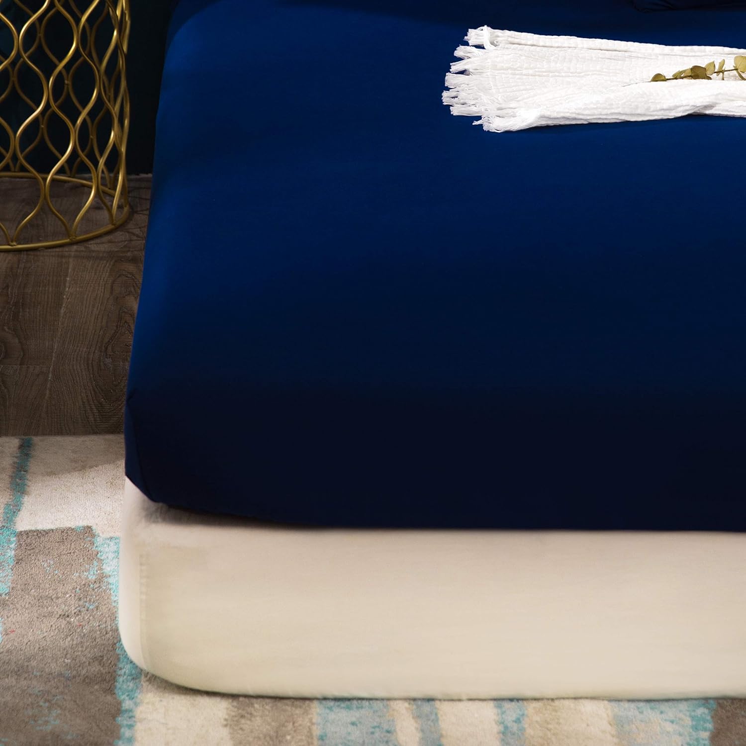 Microfiber, Dark Blue Premium Fitted Sheet 180x200cm, Fitted sheet with all-around elastic for children and adults 3