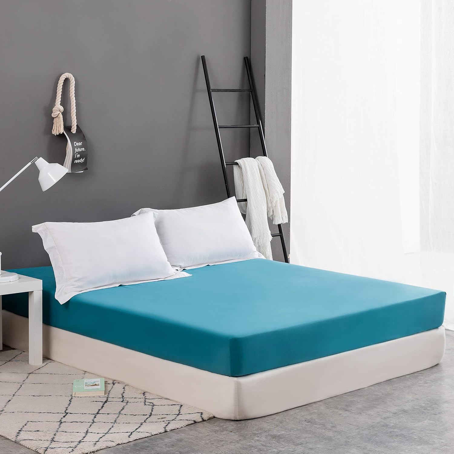 Microfiber, Seeblau Premium Fitted Sheet 180x200cm, Fitted sheet with all-around elastic for children and adults 2