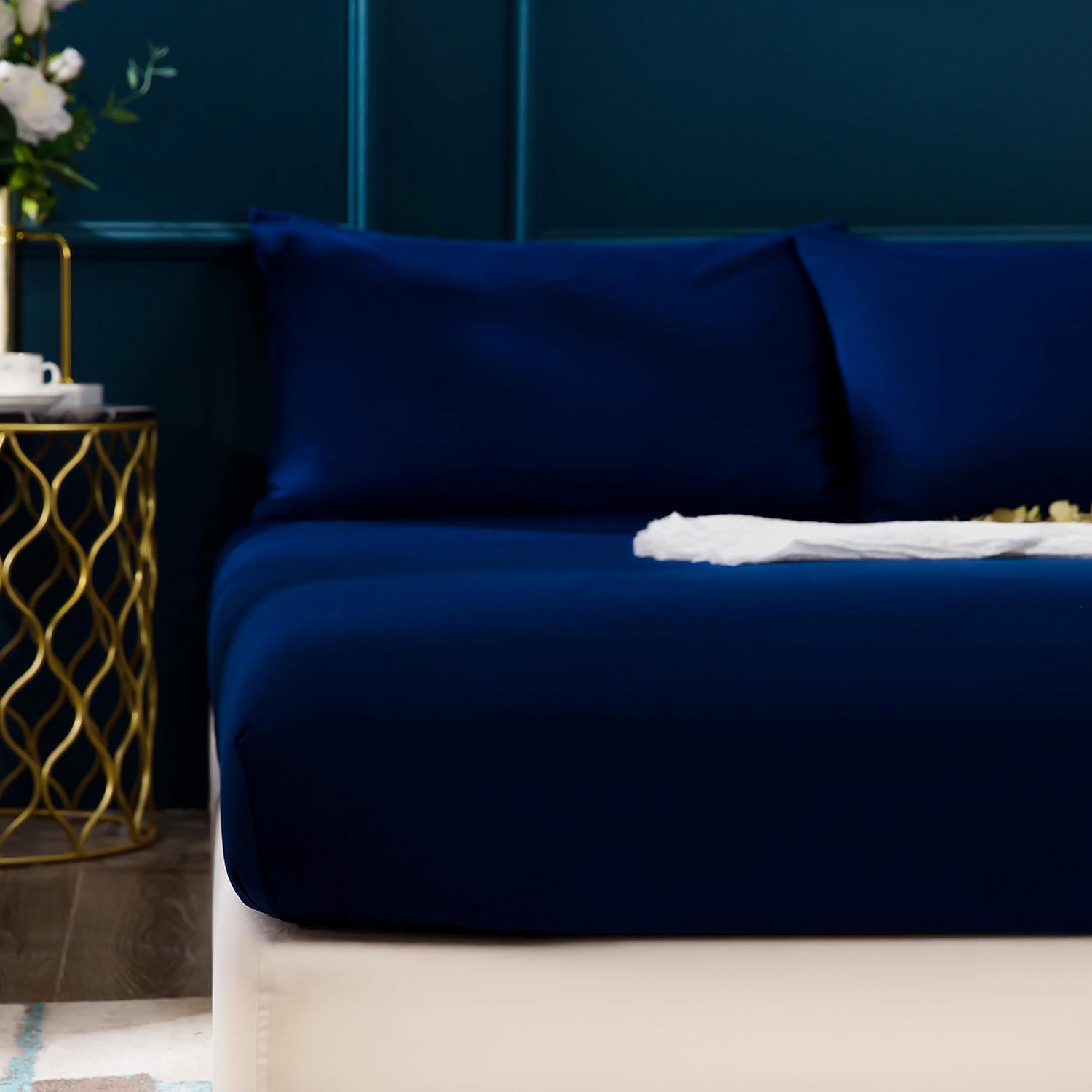 Microfiber, Dark Blue Premium Fitted Sheet 160x200cm, Fitted Sheet with All-around Elastic for Children and Adults 3
