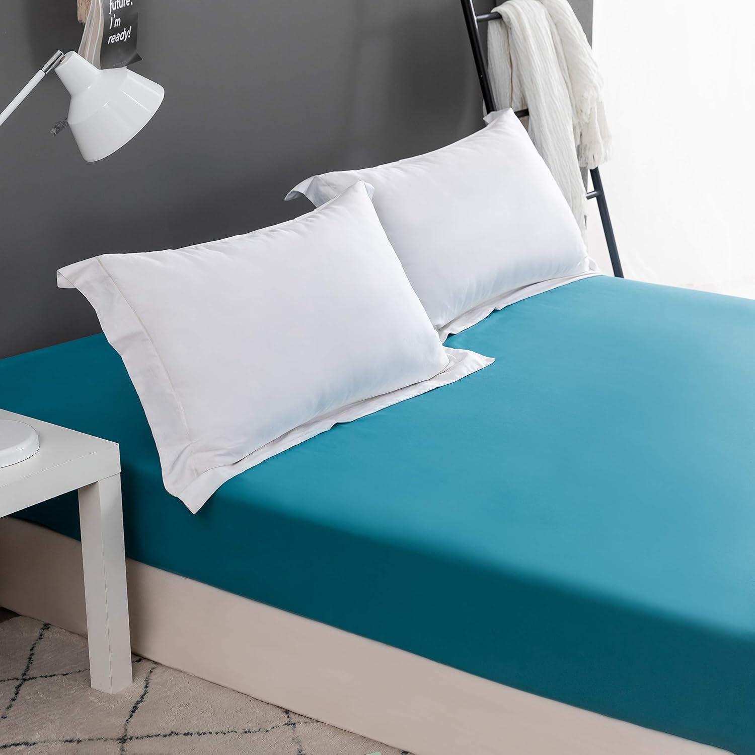 Mikrofaser, Seeblau Premium Spannbetttuch 140x200cm,Spannbettlaken mit Rundumgummi für Kinder und Erwachsene 5