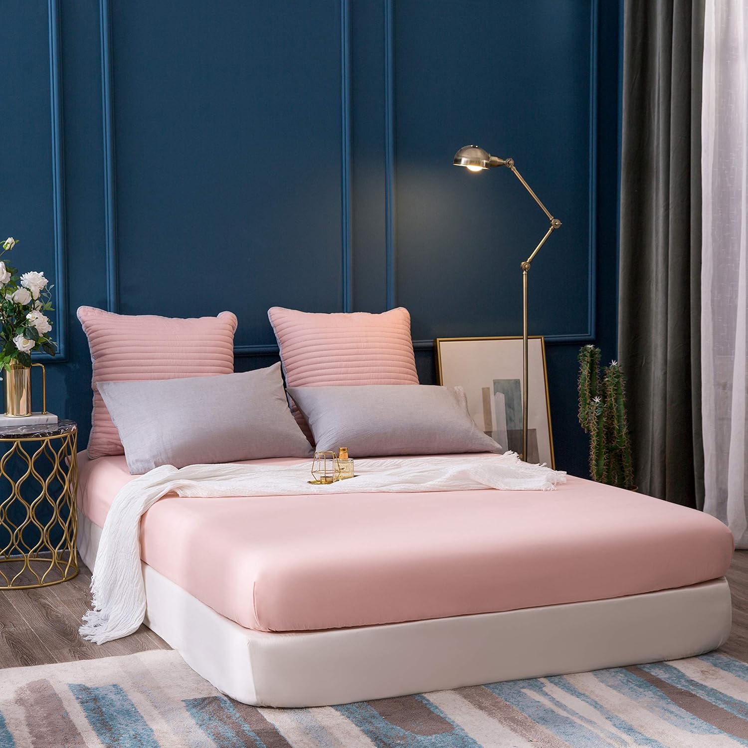 Microfiber, Pink Premium Fitted Sheet 160x200cm, Fitted Sheet with All-around Elastic for Children and Adults 2