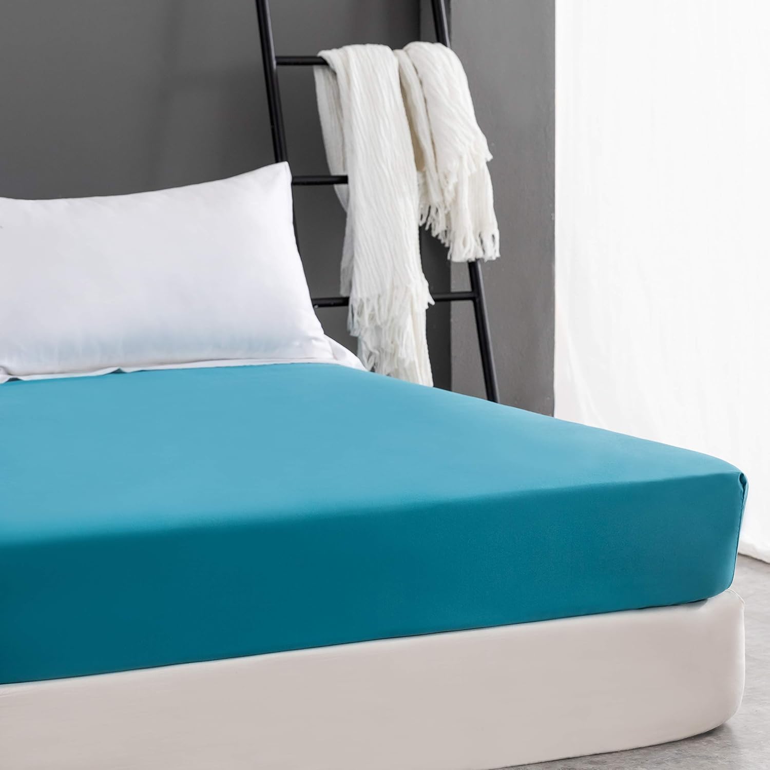Mikrofaser, Seeblau Premium Spannbetttuch 160x200cm,Spannbettlaken mit Rundumgummi für Kinder und Erwachsene 5