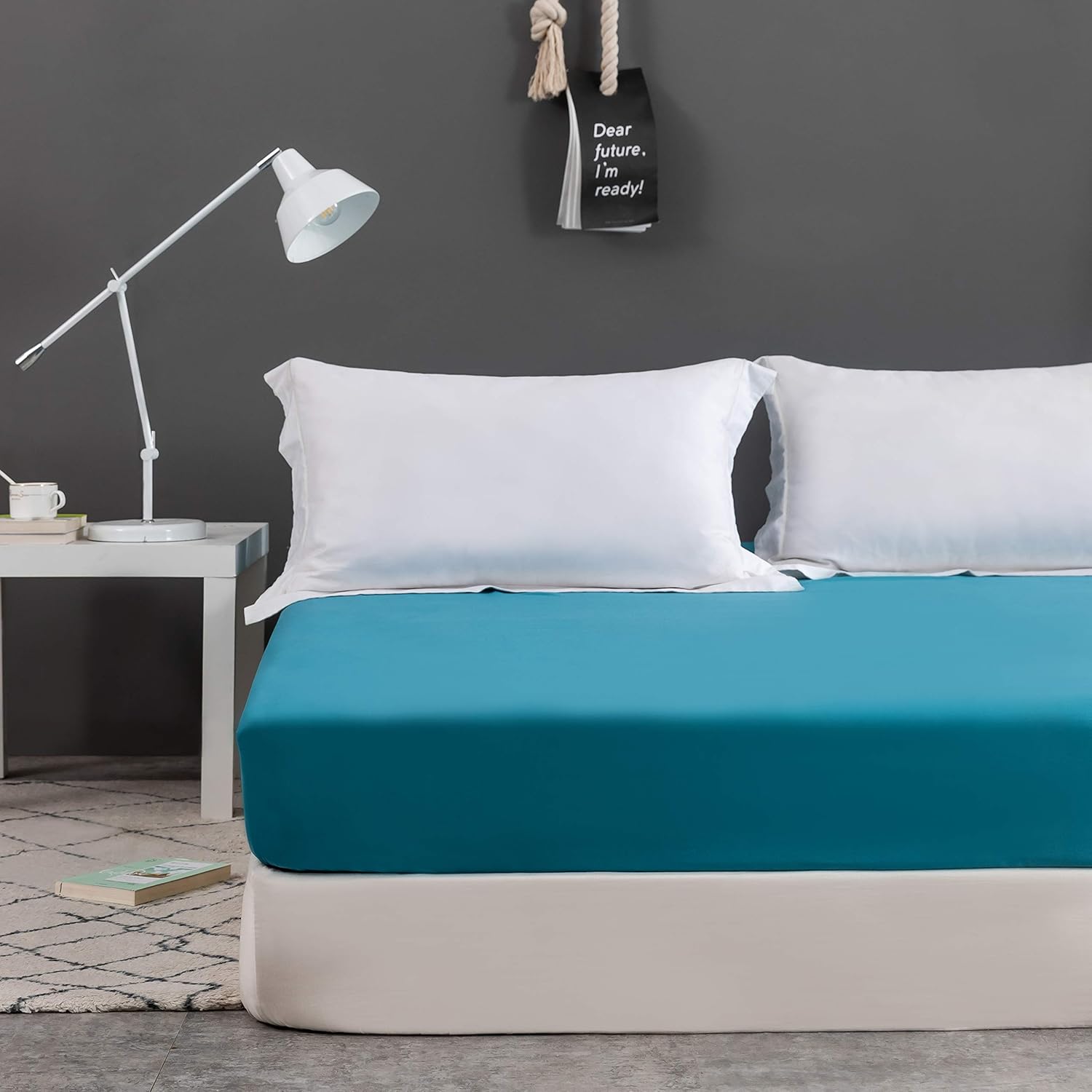 Mikrofaser, Seeblau Premium Spannbetttuch 160x200cm,Spannbettlaken mit Rundumgummi für Kinder und Erwachsene 3