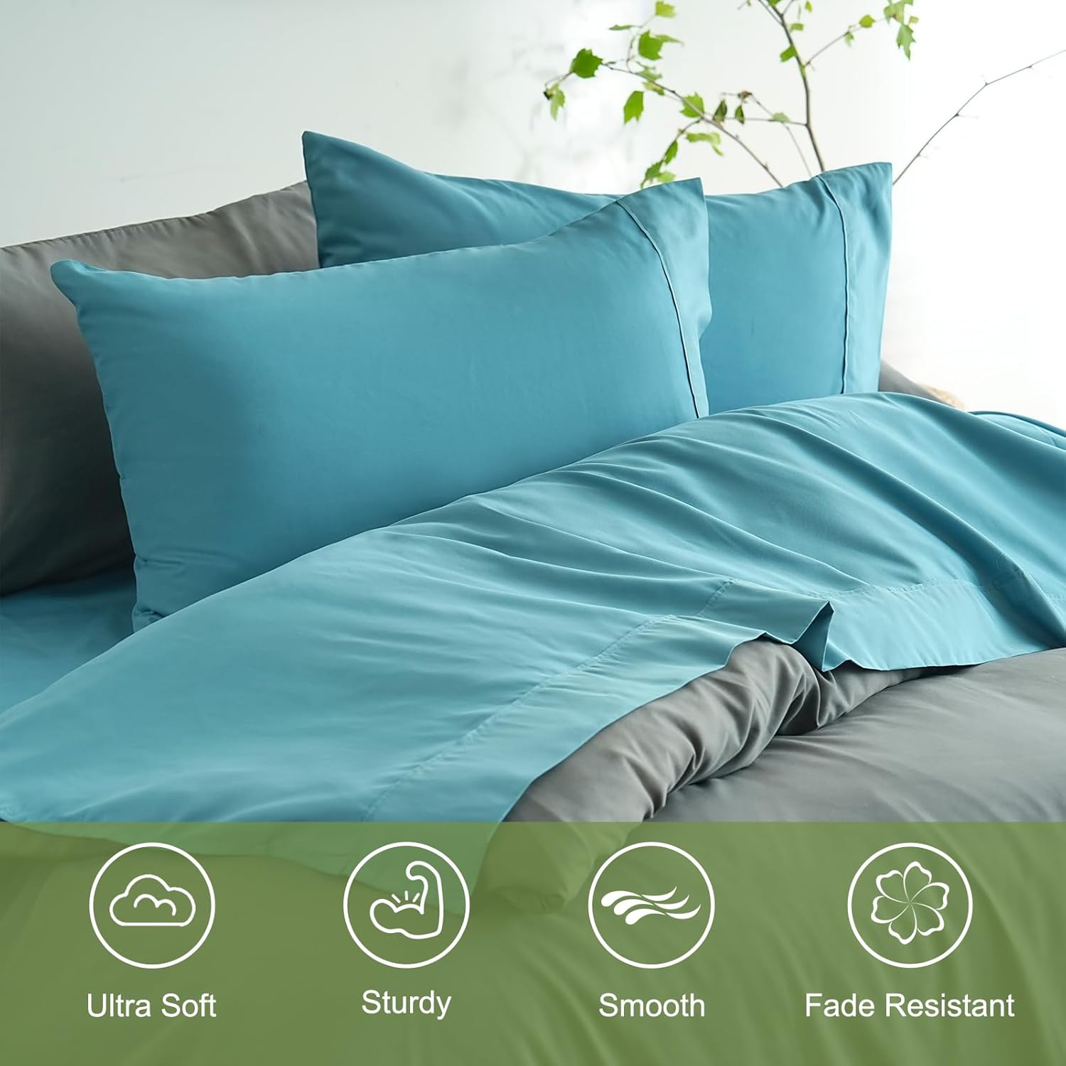 AYSW Bed Sheet Set 4 Pieces Double Brushed Microfiber 1800 - Breathable All Season Luxury Soft Bedding - Queen Teal 7