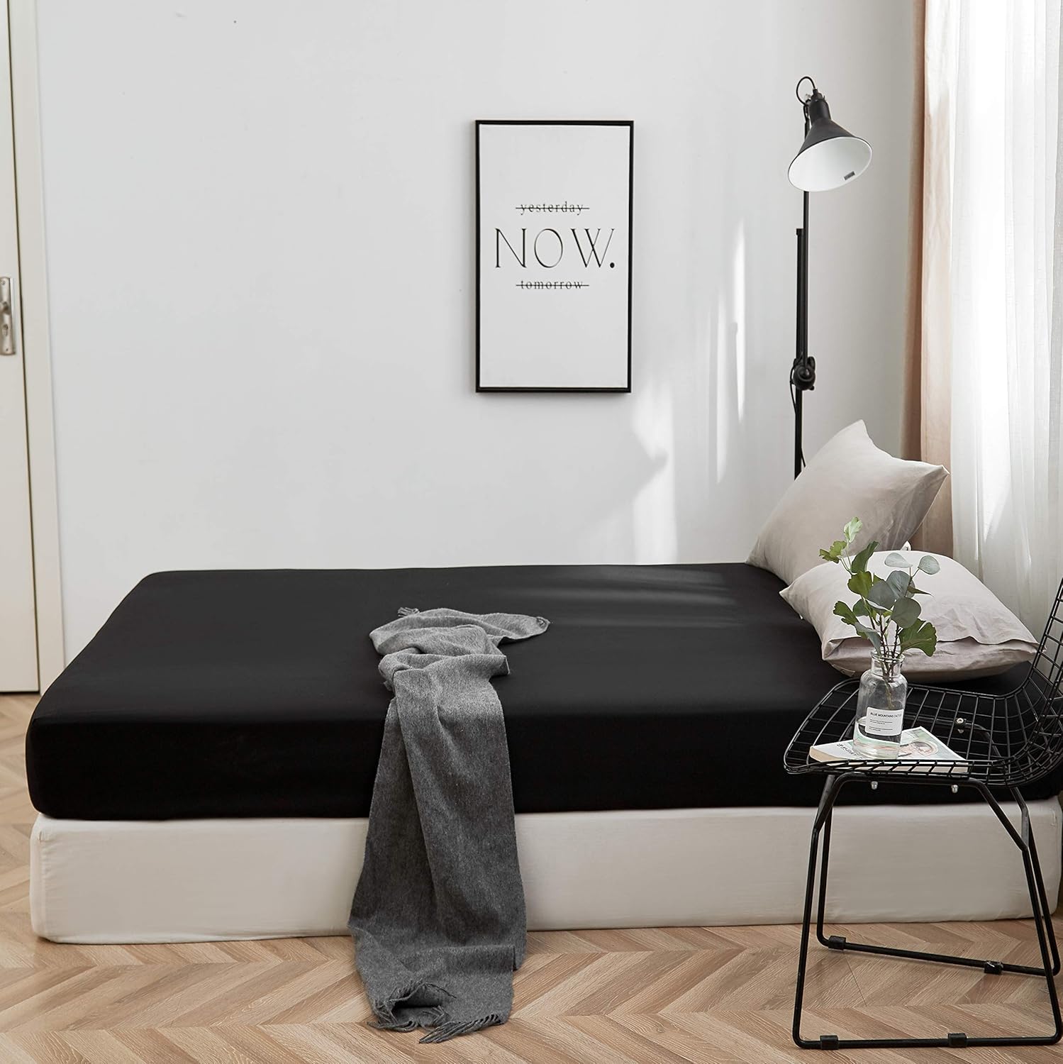 Bedding Fitted Bottom Sheet Set Full Black Pack of 2 Premium Brushed Microfiber Soft Fade Resistant 4