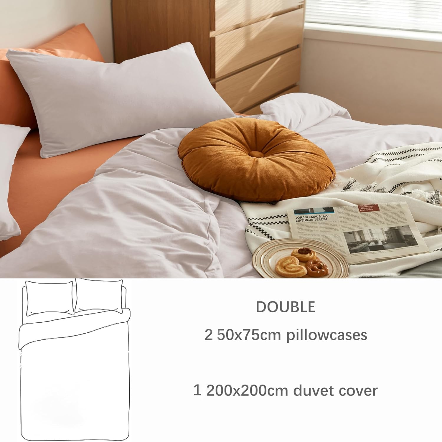 AYSW Bedding Double Duvet Cover Set 3 PCS Plain Brushed Microfiber Bedding 1 Duvet Cover with 2 Zippers and 2 Pillowcases Cream/Beige 3