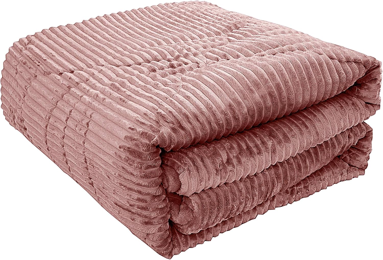AYSW 4 Season Flannel Duvet 220x240cm Hypoallergenic Embossed Stripes Bed Duvet Old Rose Reversible 2 Person Comforter 4