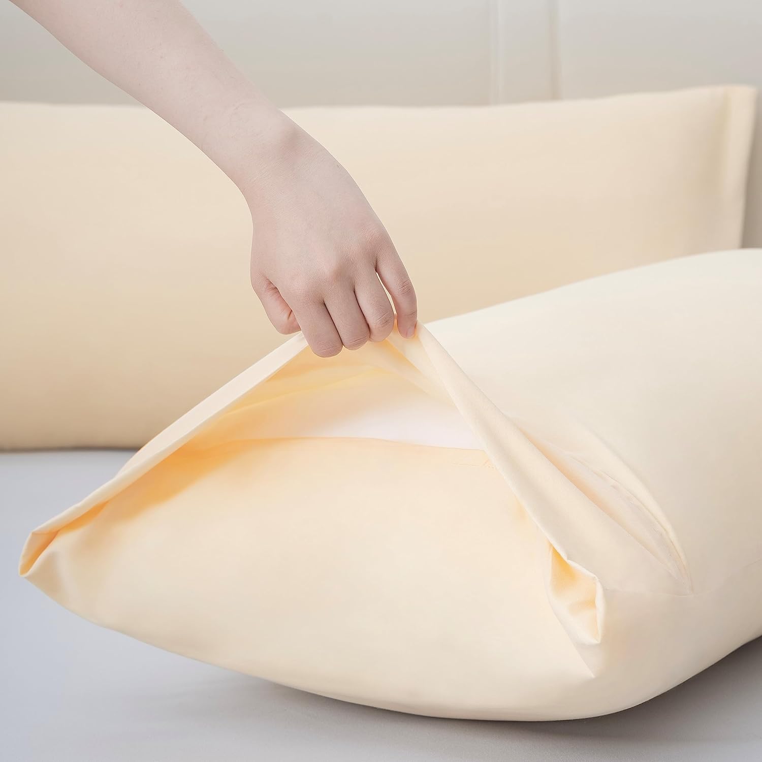 AYSW Pillowcases Queen Size 2 Pack Premium Soft and Cozy 1800 Double Brushed Microfiber with Envelope Closure Pillow Case Light Yellow 20x30 inch Wrinkle Fade Stain Resistant Holiday Décor 5