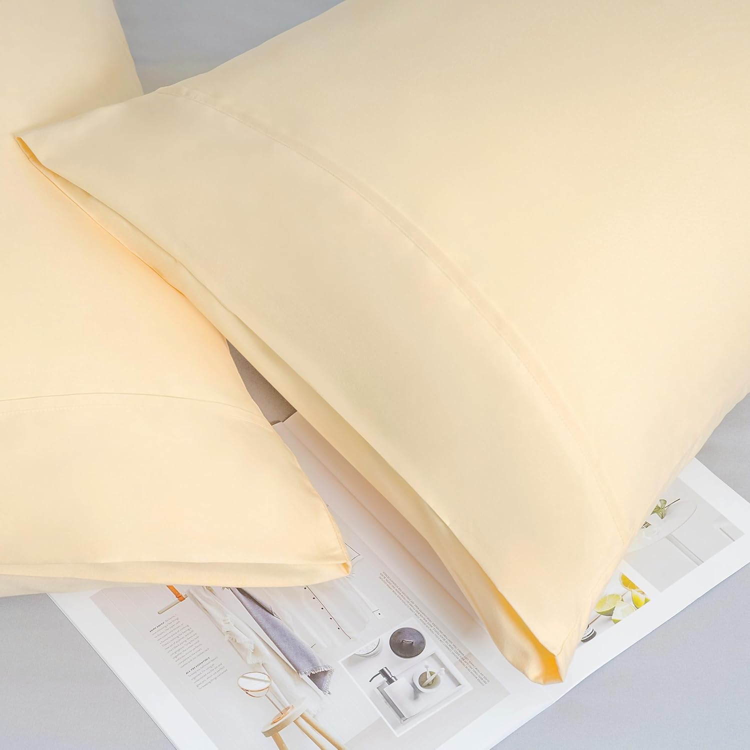 AYSW Pillowcases Queen Size 2 Pack Premium Soft and Cozy 1800 Double Brushed Microfiber with Envelope Closure Pillow Case Light Yellow 20x30 inch Wrinkle Fade Stain Resistant Holiday Décor 4