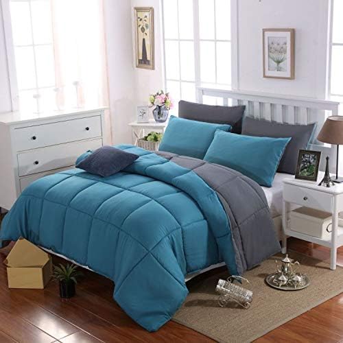 Duvet Single Comforter Warm and Anti Allergy All Season Grey and Teal NO Pillowcases Only Quilt 10.5 Tog Duvet 4
