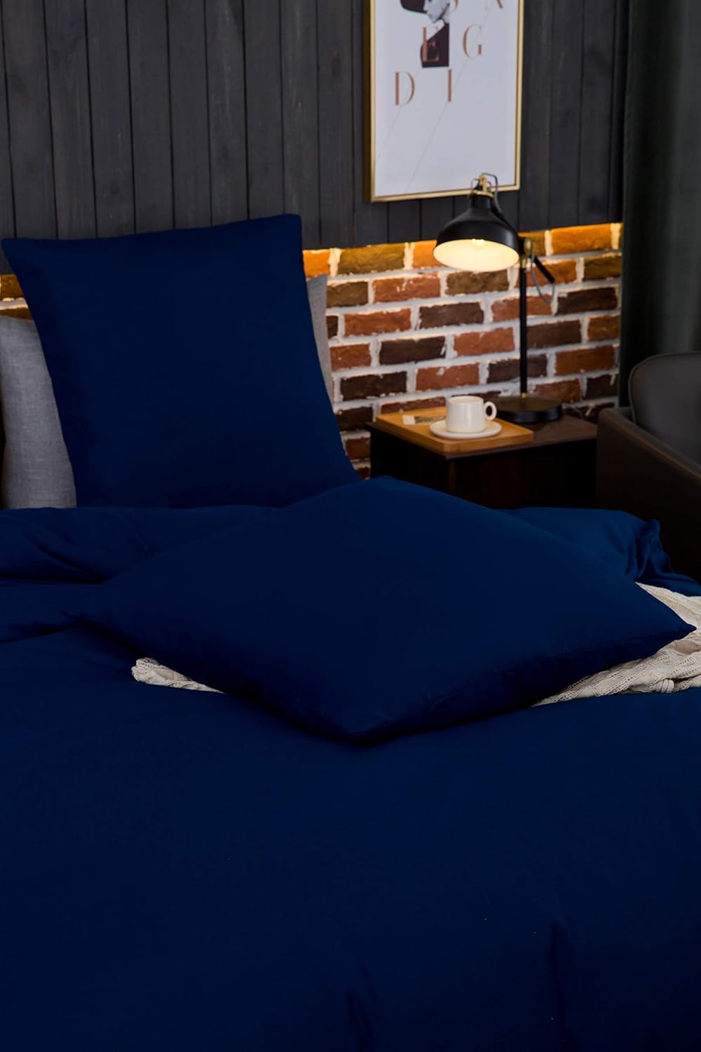 Bed linen brushed Microfiber 1 duvet cover 220x240cm + 2 pillowcase 80x80cm with zipper Dark Blue 4
