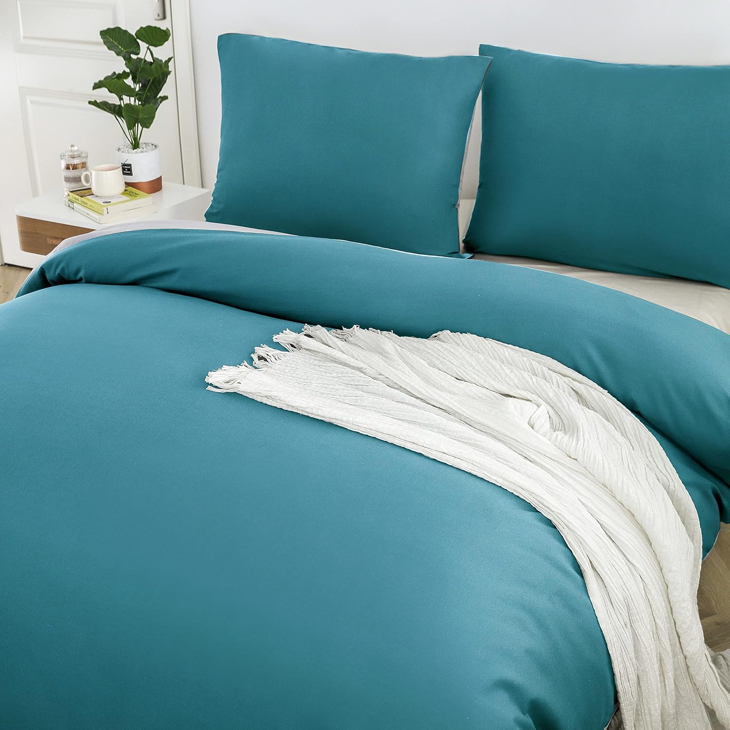 Bed linen brushed Microfiber 1 duvet cover 135x200cm + 1 pillowcase 80x80cm with zipper Sea blue/Light grey 7