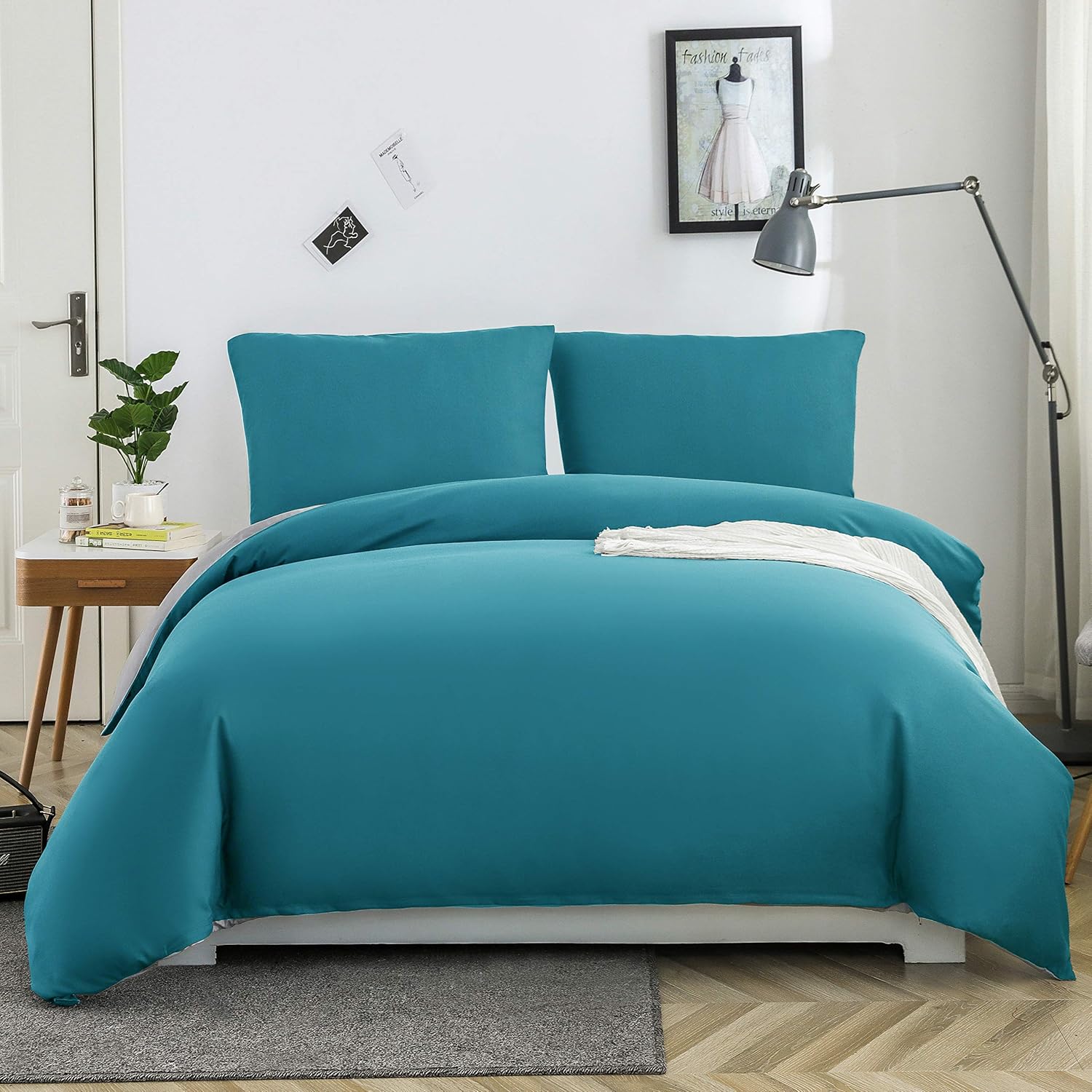 Bed linen brushed Microfiber 1 duvet cover 135x200cm + 1 pillowcase 80x80cm with zipper Sea blue/Light grey 2