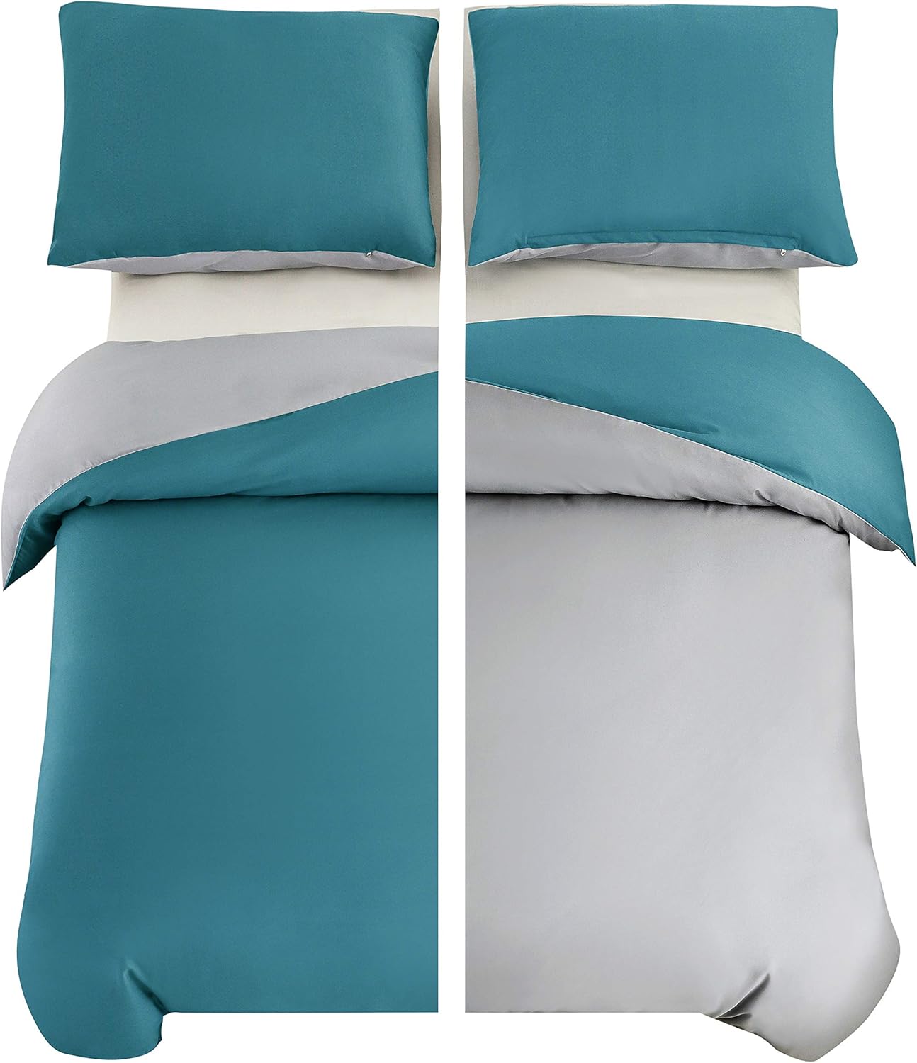 Bed linen brushed Microfiber 1 duvet cover 135x200cm + 1 pillowcase 80x80cm with zipper Sea blue/Light grey 3