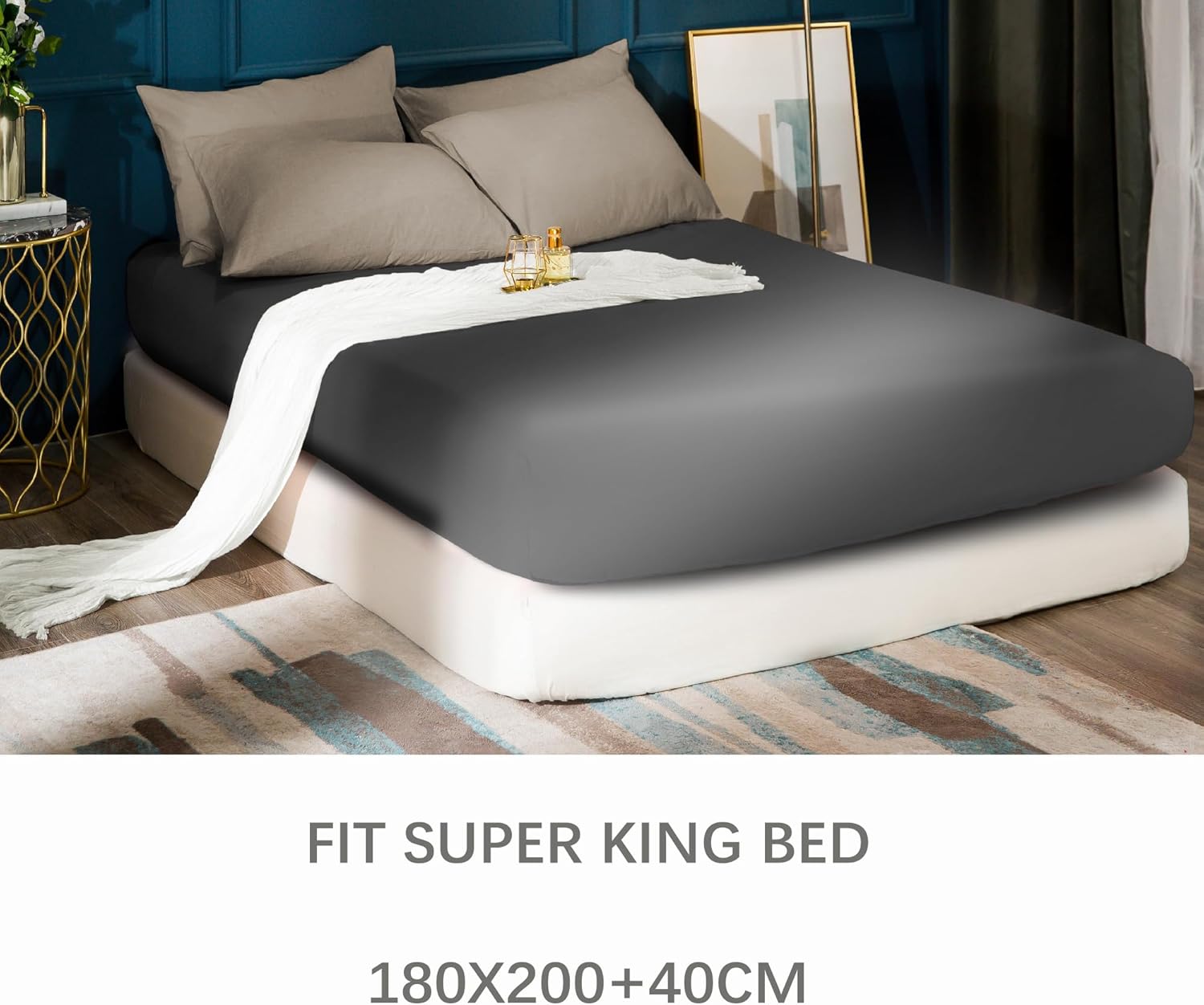 Warm Extra Deep Fitted Sheet 16" (40 cm) Super King Size Bedding Brushed Microfiber Breathable Grey 4
