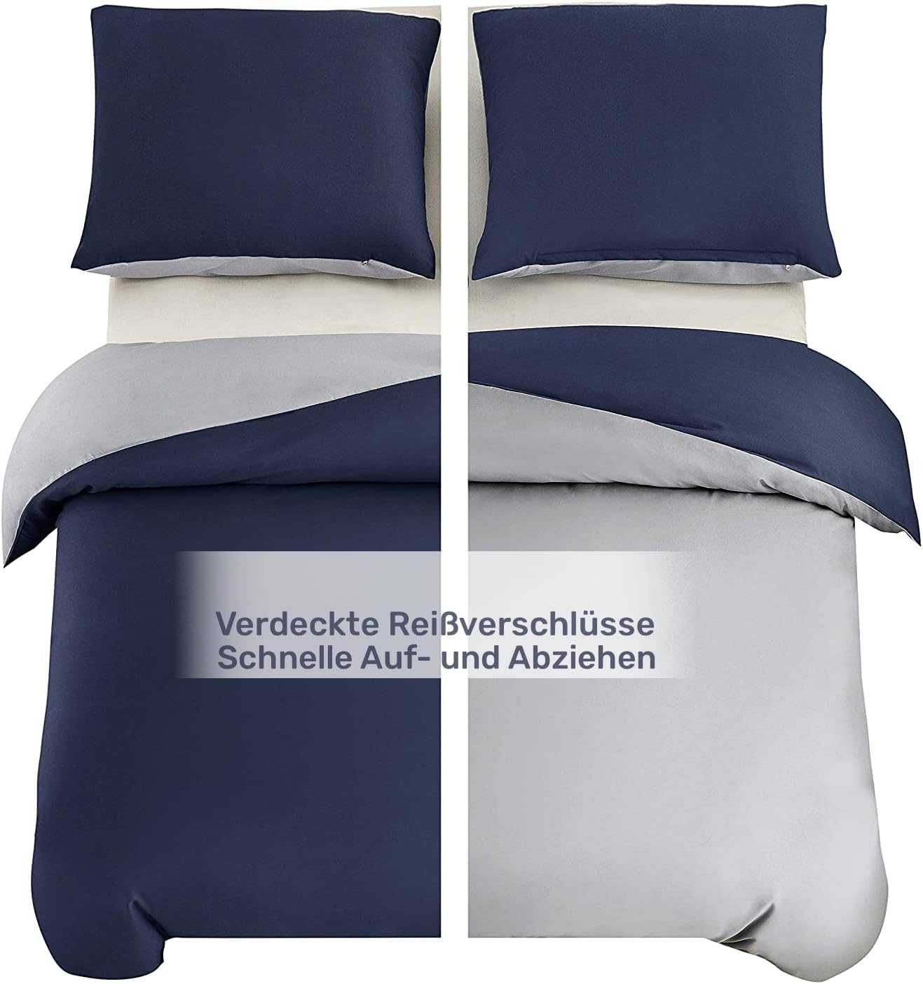 Bed linen brushed Microfiber 1 duvet cover 135x200cm + 1 pillowcase 80x80cm with zipper Navy blue/Light grey 5