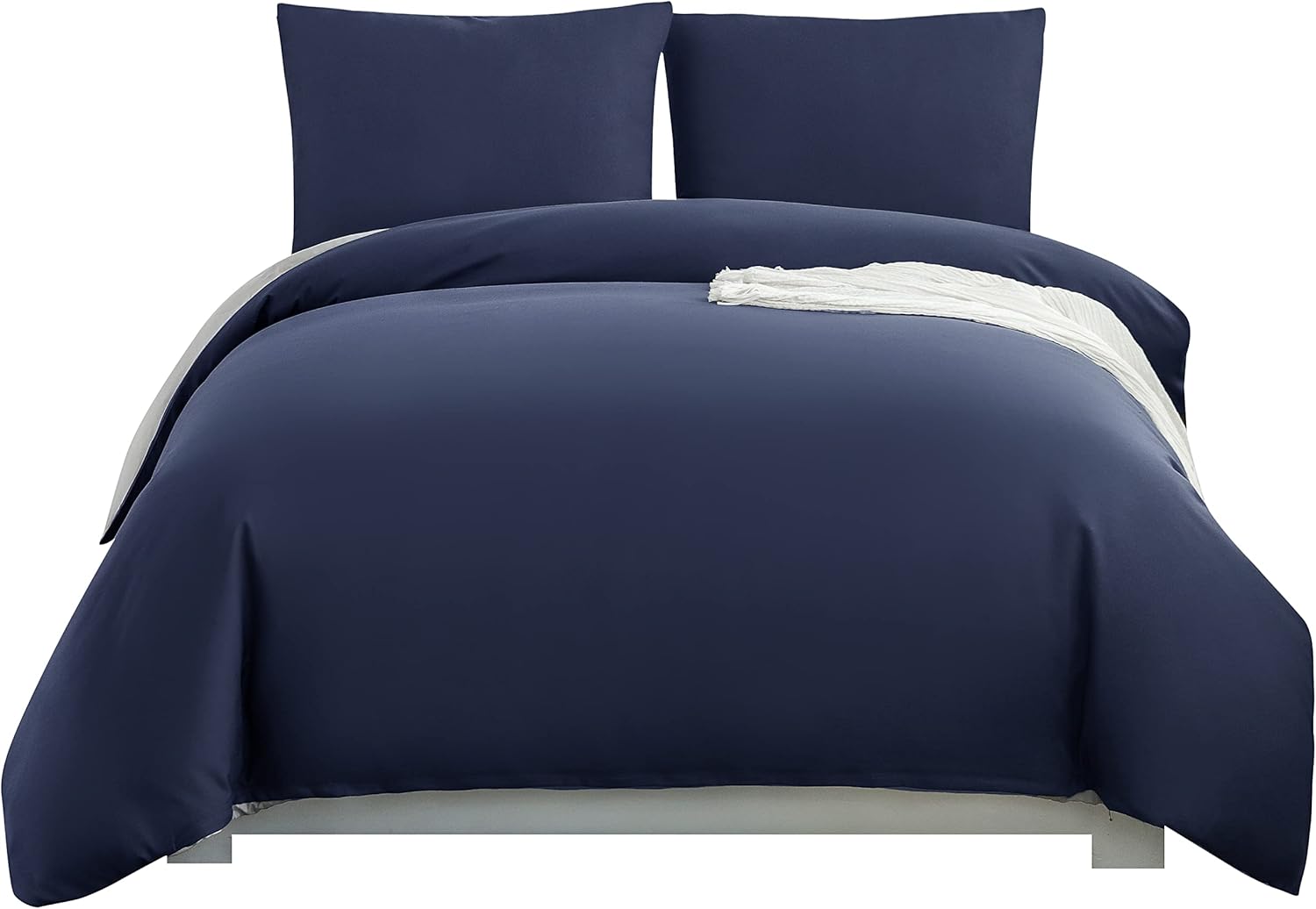 Bed linen brushed Microfiber 1 duvet cover 135x200cm + 1 pillowcase 80x80cm with zipper Navy blue/Light grey 4