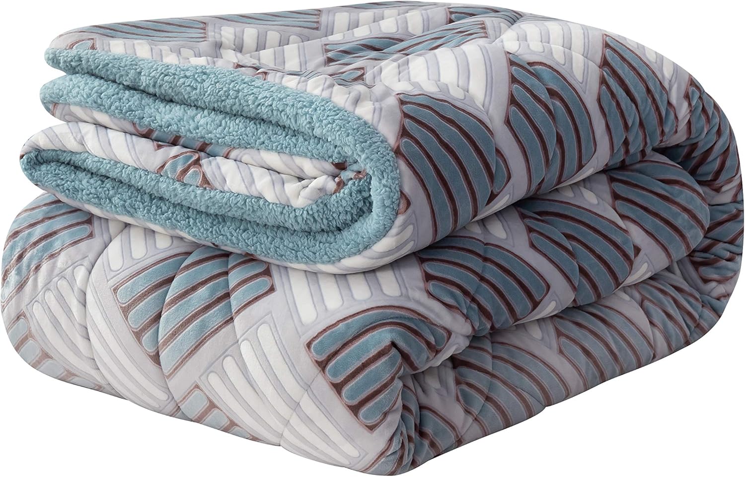 Couette avec polaire flanelle 200x200cm pour l'hiver, couette matelassée en microfibre avec poids de rembourrage env. 2500g, chaude avec double couture couette réversible/Géométrie grise 7