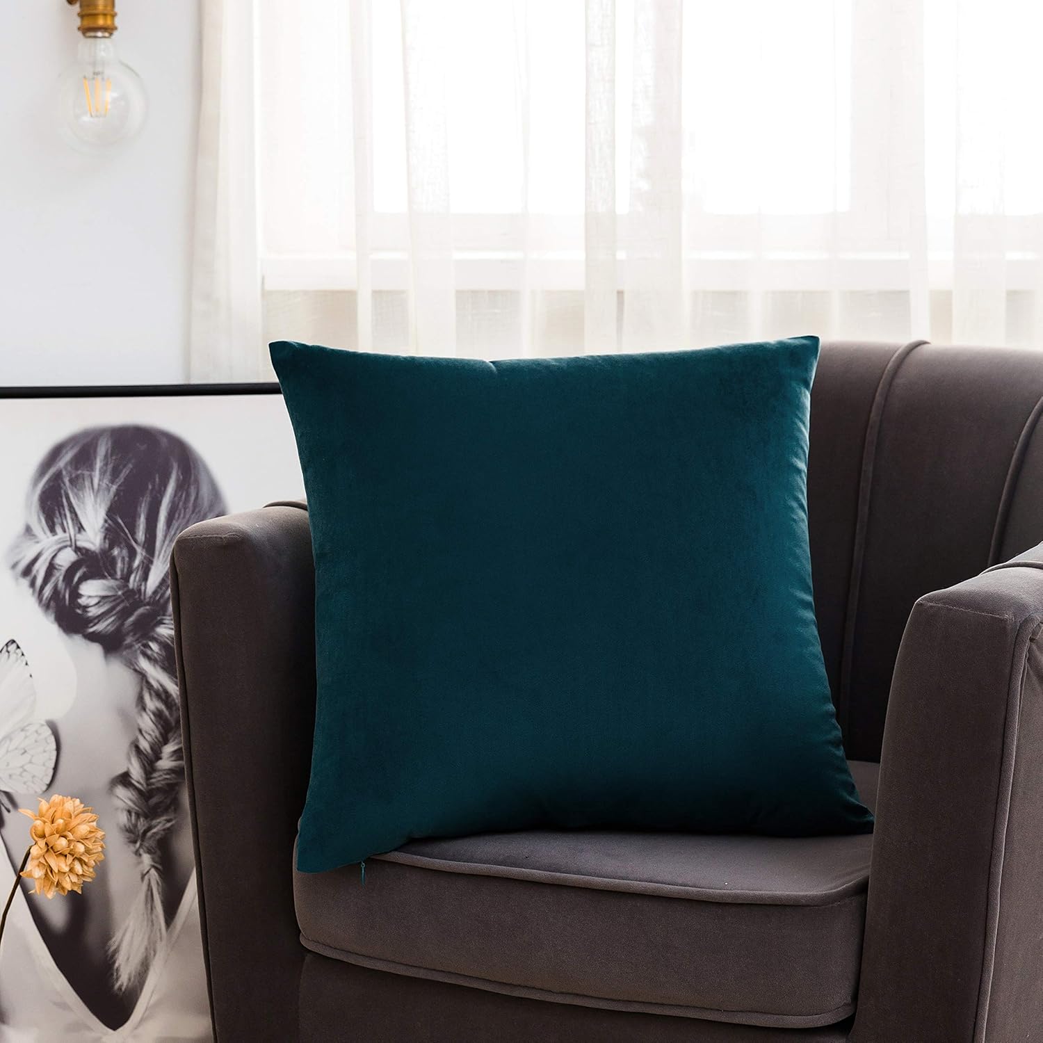 Pillowcase 45 x 45 cm, Seeblau 2er-Pack, Decorative pillowcases made of solid, soft velvet, Pillowcases with accent, Euro pillowcases for farmhouse, Couch, Sofa, Kids, Indoor & Outdoor 3