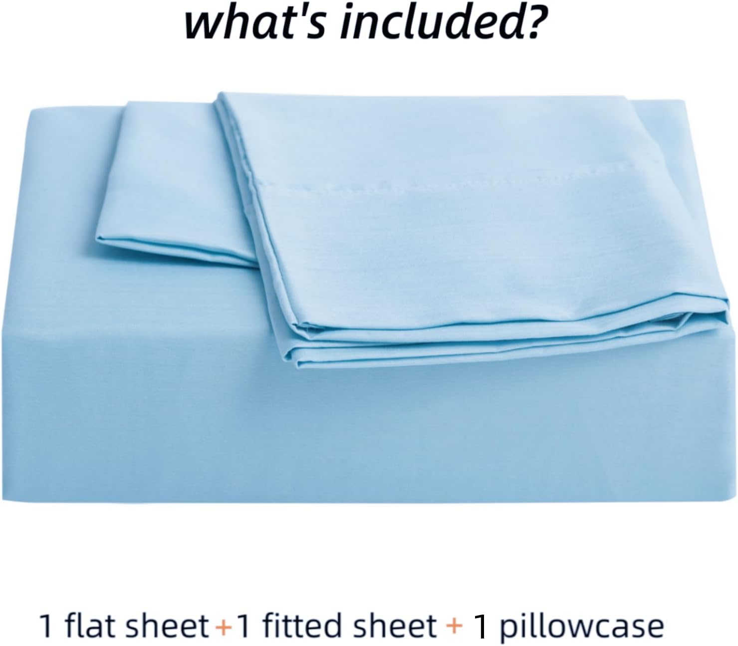 AYSW Bed Sheet Set 3 Pieces Twin Size - Double Brushed Microfiber 1800 - Ultra Soft & Breathable All Season Luxury Bedding - Light Blue 3